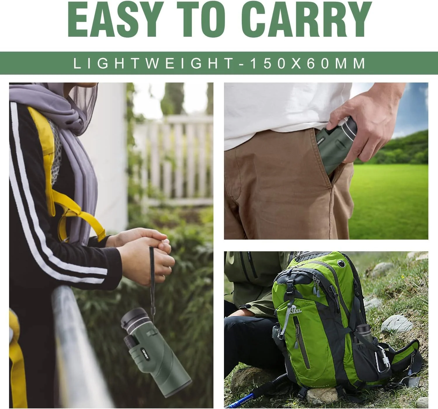 Birthday Gifts for Men Dad Him Husband Teen, 10×42 Monocular Telescope for Adults, High Powered FMC & BAK4 Scope, Compact Monocular, White Elephant Gift, Outdoors Survival Hiking Gear for Adventure GREEN - Image 4