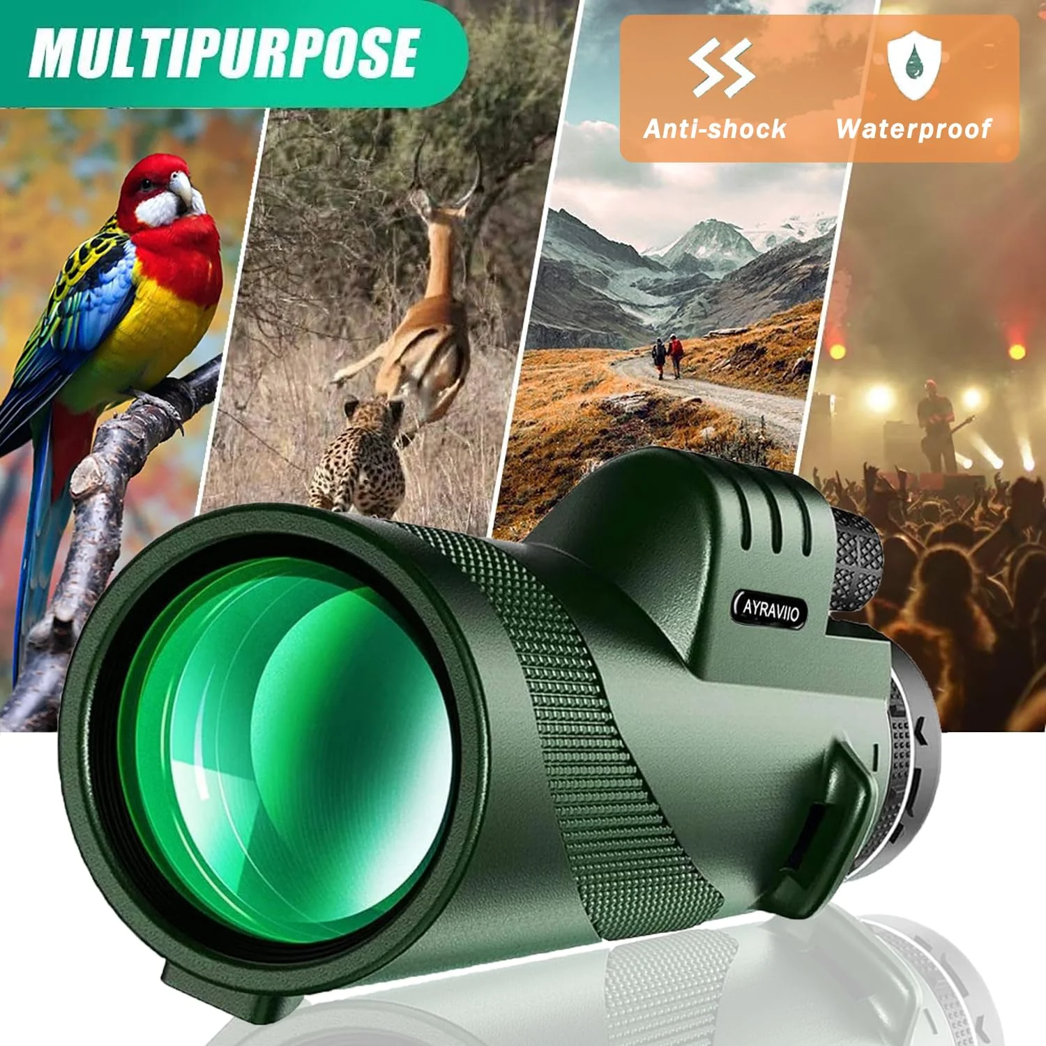 Birthday Gifts for Men Dad Him Husband Teen, 10×42 Monocular Telescope for Adults, High Powered FMC & BAK4 Scope, Compact Monocular, White Elephant Gift, Outdoors Survival Hiking Gear for Adventure GREEN - Image 6