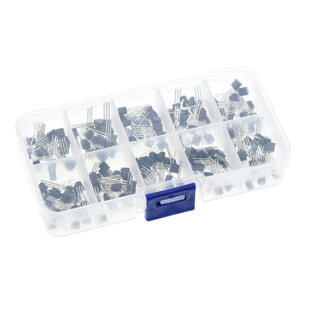 BJT Transistor Assortment Kit, Power Transistor Assortment Kit, Transistor Set, 200 Pieces, with Storage Box, BC337 BC327 2N2222 2N2907 2N3904 2N3906 S8050 S8550 A1015 C1815