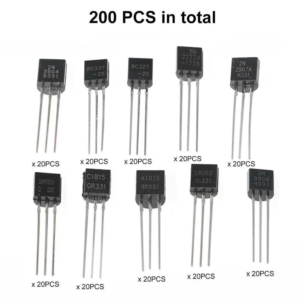 BJT Transistor Assortment Kit, Power Transistor Assortment Kit, Transistor Set, 200 Pieces, with Storage Box, BC337 BC327 2N2222 2N2907 2N3904 2N3906 S8050 S8550 A1015 C1815 - Image 3