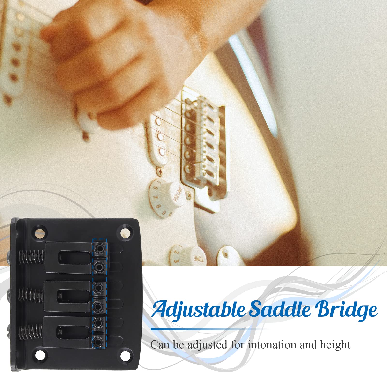 Black Adjustable 3 String Guitar Bridge, Metal Fixed Top Load Guitar Tailpiece Guitar Fixed Bridge Hardtail Saddle Bridge Guitar Parts for 3 String Guitar - Image 4