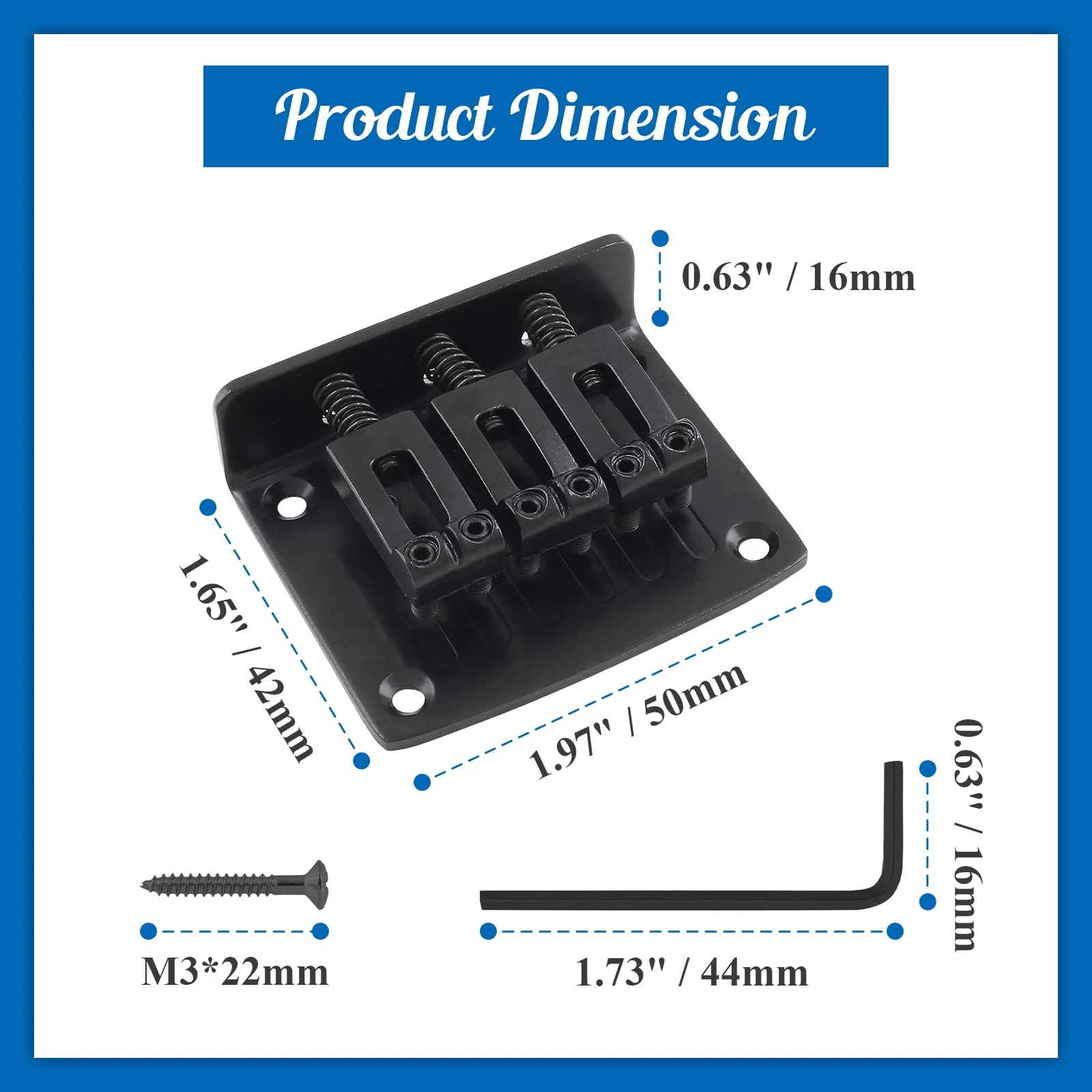 Black Adjustable 3 String Guitar Bridge, Metal Fixed Top Load Guitar Tailpiece Guitar Fixed Bridge Hardtail Saddle Bridge Guitar Parts for 3 String Guitar - Image 5