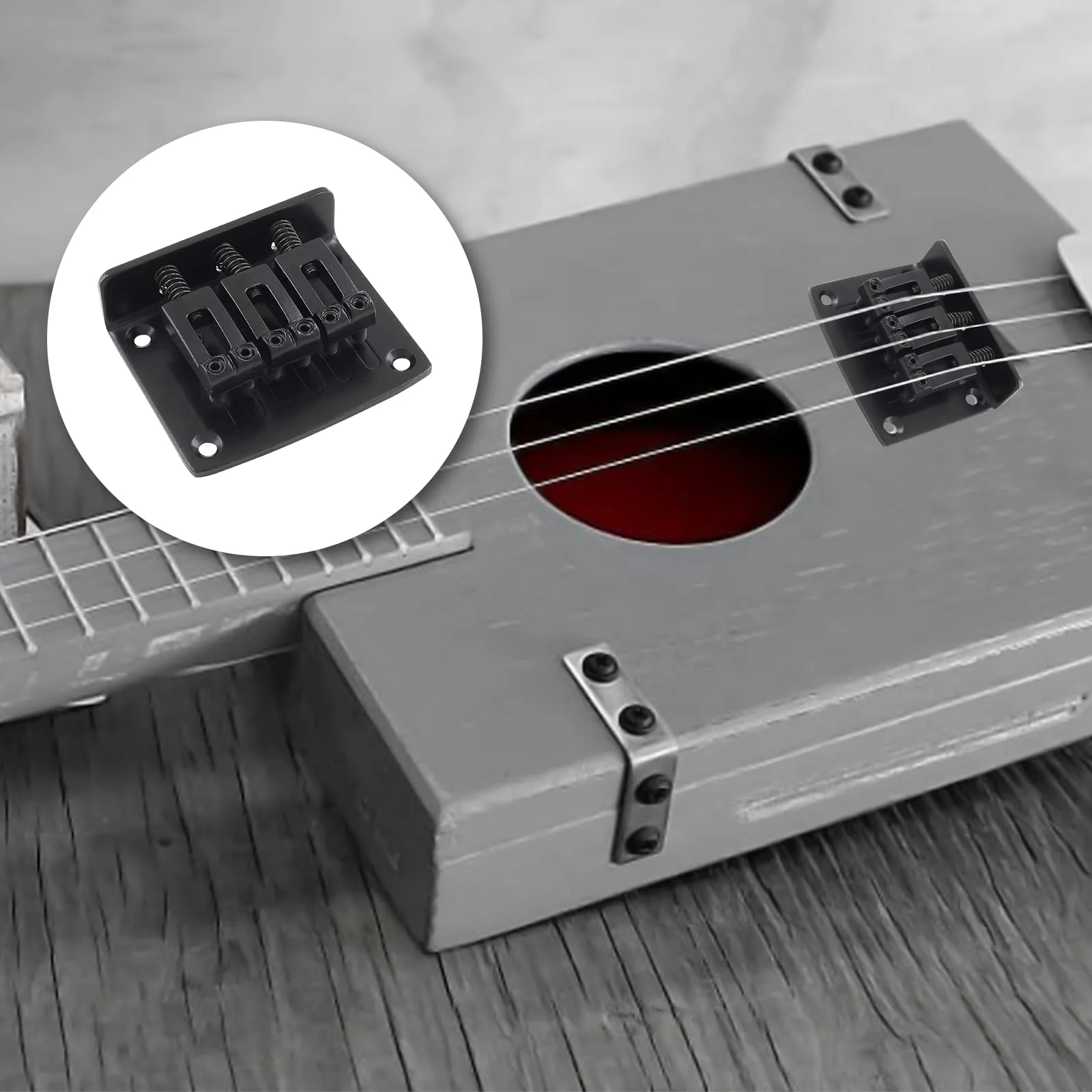 Black Adjustable 3 String Guitar Bridge, Metal Fixed Top Load Guitar Tailpiece Guitar Fixed Bridge Hardtail Saddle Bridge Guitar Parts for 3 String Guitar - Image 6