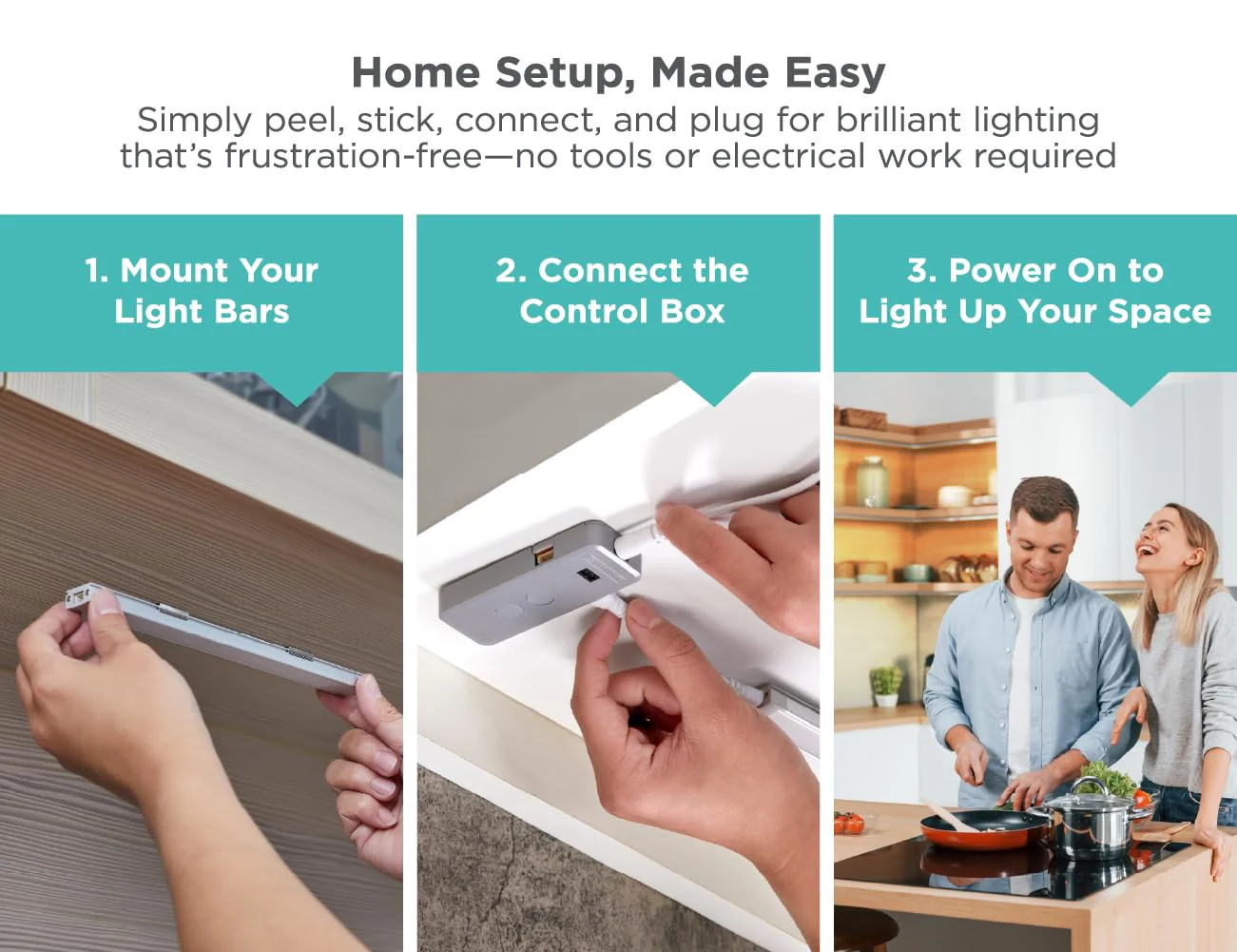 Black+Decker LED Under Cabinet Light Kit, Motion Sensor, Dimmable, Linkable, 3 Color Settings, Tool-Free, for Kitchen, Cabinets and Closets, (3) 9" Bars 9 inches 3 Bars - Image 3