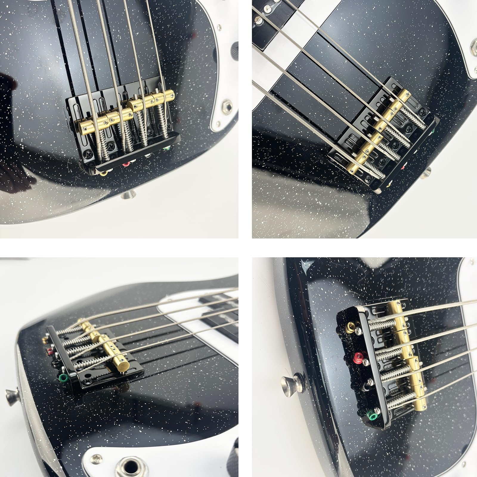 Black Electric Bass Guitar Bridge with Brass Saddles Zinc Alloy Plate 4 String Fixed Bridge Compatible with Fender Jazz Precision Bass Bridge Replacement Parts Black - Image 5