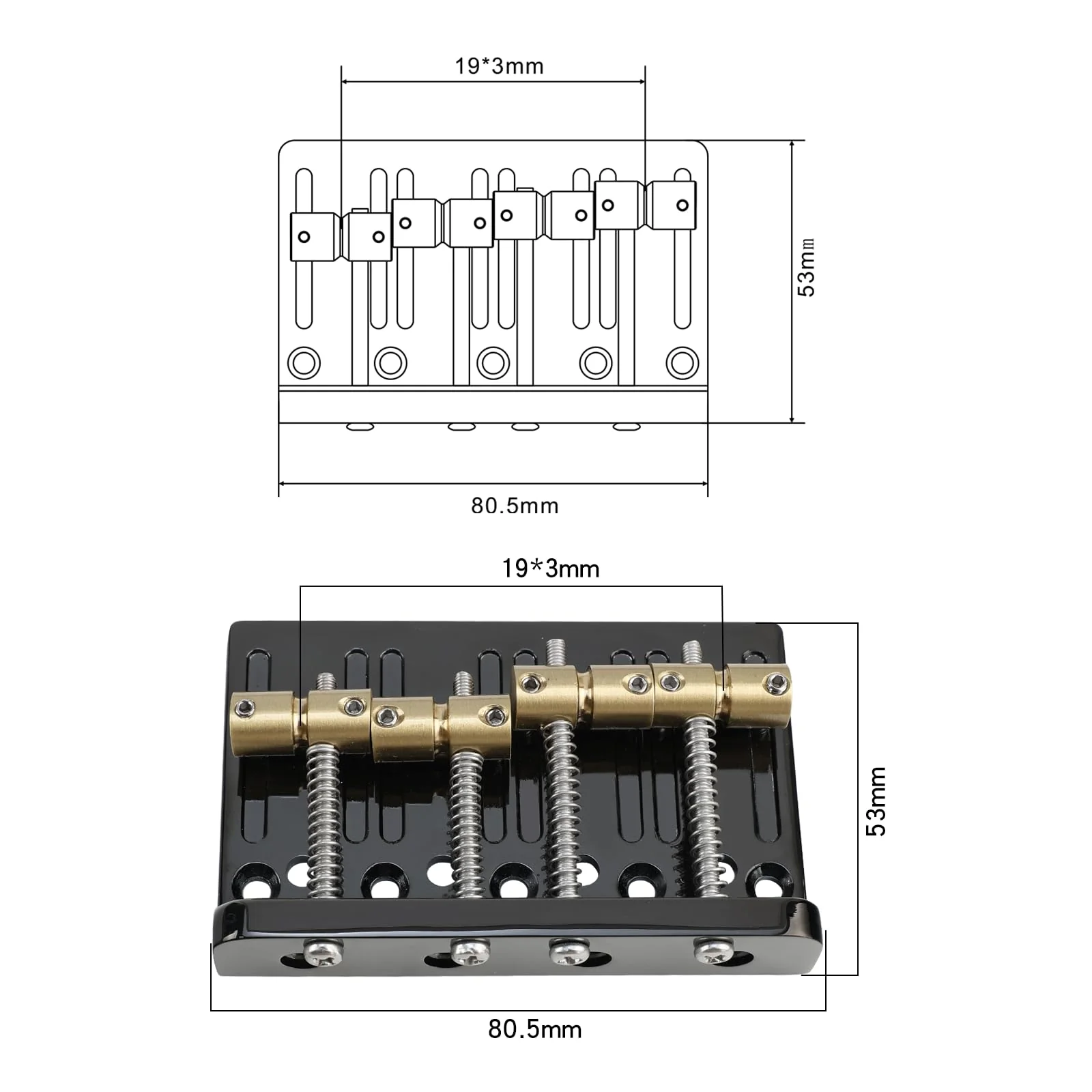 Black Electric Bass Guitar Bridge with Brass Saddles Zinc Alloy Plate 4 String Fixed Bridge Compatible with Fender Jazz Precision Bass Bridge Replacement Parts Black - Image 6