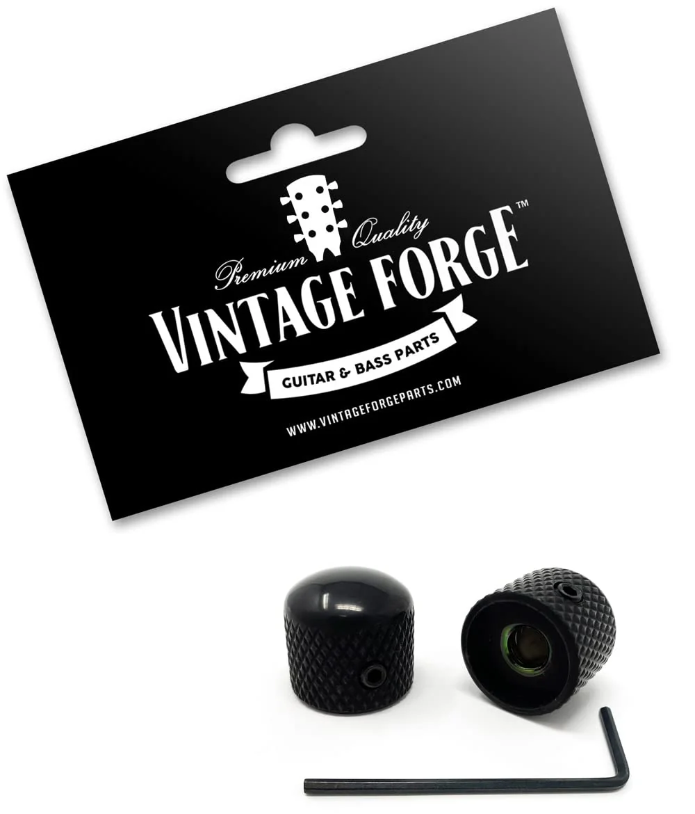 Black Metal Rounded Dome Knobs compatible with Fender Telecaster Guitar and Precision P-Bass (Set of 2) 1/4 Inch Solid Shaft RK60US-BLK Black - Image 3
