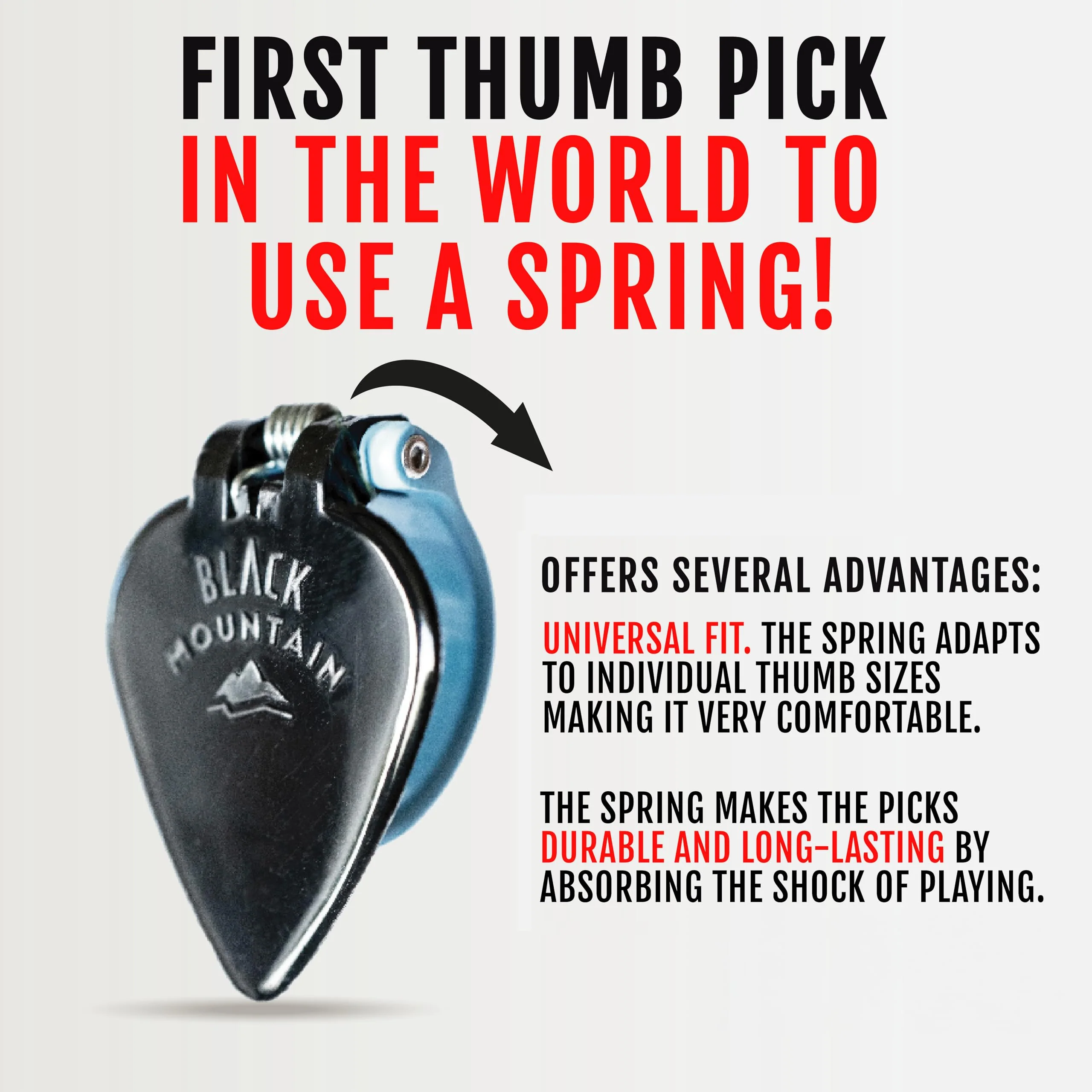 Black Mountain Variety Pack of Spring Loaded Thumb Picks for Acoustic Guitar, Electric Guitar, Ukulele, Banjo, Dobro, Mountain Dulcimer, Mandolin, and More. Universal Fit for Medium to XL Thumbs Right Handed Multicolor - Image 4