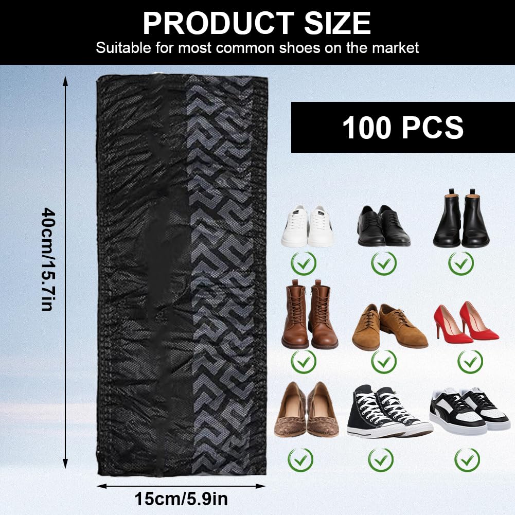 Black Non-Woven Fabric Shoe Covers Disposable 100 x Reusable Covers Shoes, Universal Size Shoe Cover, Disposable Overshoes, Waterproof, Shoe Covers Extra Tear-Resistant and Waterproof (L) L - Image 2