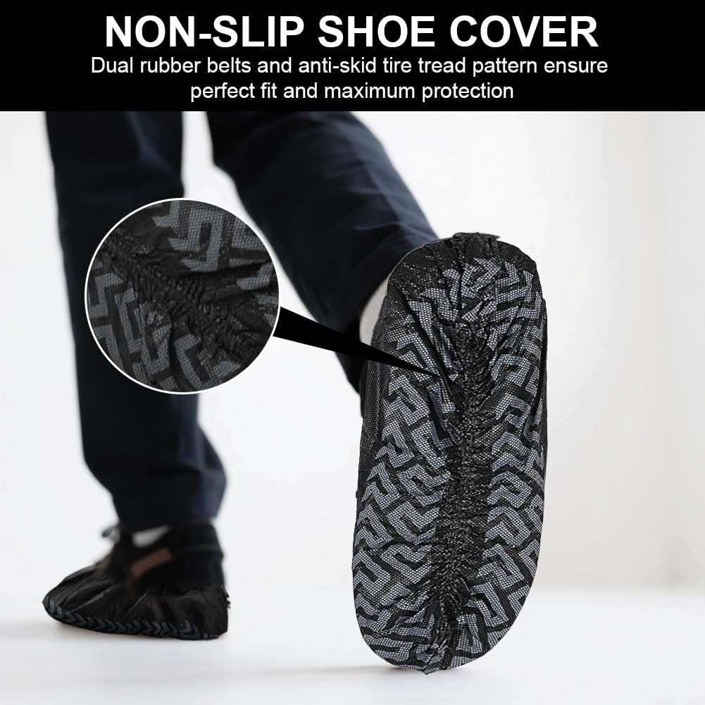 Black Non-Woven Fabric Shoe Covers Disposable 100 x Reusable Covers Shoes, Universal Size Shoe Cover, Disposable Overshoes, Waterproof, Shoe Covers Extra Tear-Resistant and Waterproof (L) L - Image 3