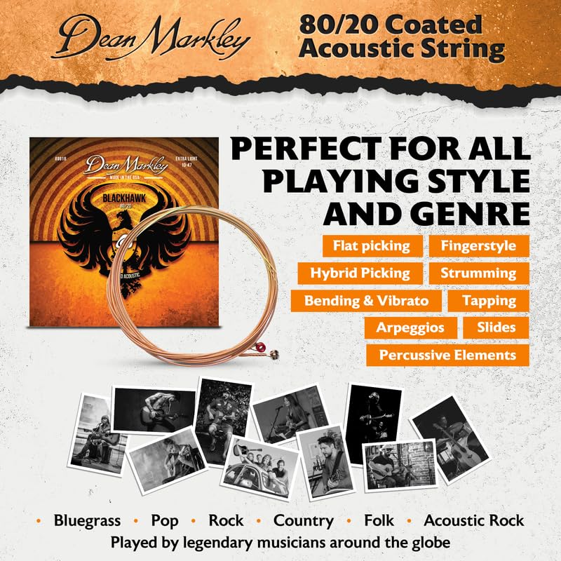 Blackhawk 80/20 Guitar Strings Acoustic Bronze, 10-47 Extra Light Guitar Strings Acoustic 6 String Set, Sparking Tone with Warm Rich Sound, Micro Thin Coated Acoustic Guitar Strings, Made in the USA Extra Light -10 - 47 - Image 6