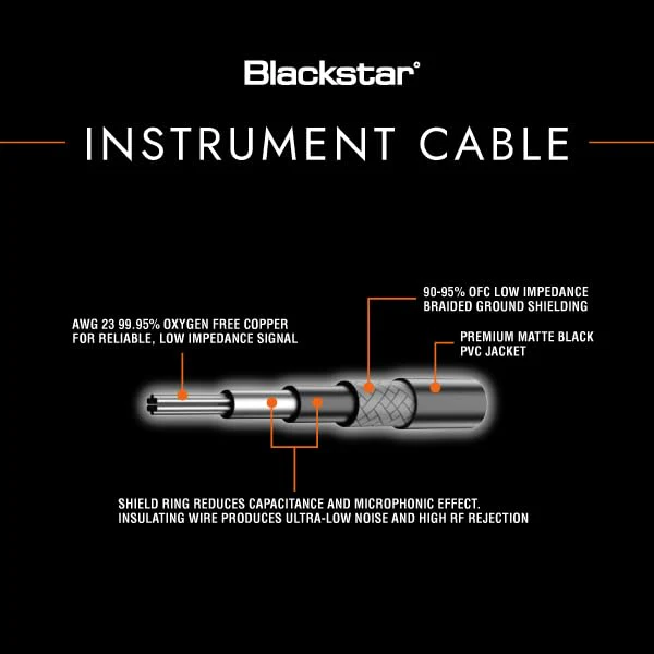 Blackstar 6m (20ft) Instrument Cable Straight ¼” Jack to Angle ¼” Jack for Bass/Electric Guitar/Electro-Acoustic/Keyboard/Amp (BSCABLESTD20FTSA) 20 FT Straight to Angled - Image 6
