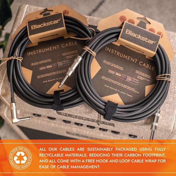Blackstar 6m (20ft) Instrument Cable Straight ¼” Jack to Angle ¼” Jack for Bass/Electric Guitar/Electro-Acoustic/Keyboard/Amp (BSCABLESTD20FTSA) 20 FT Straight to Angled - Image 7