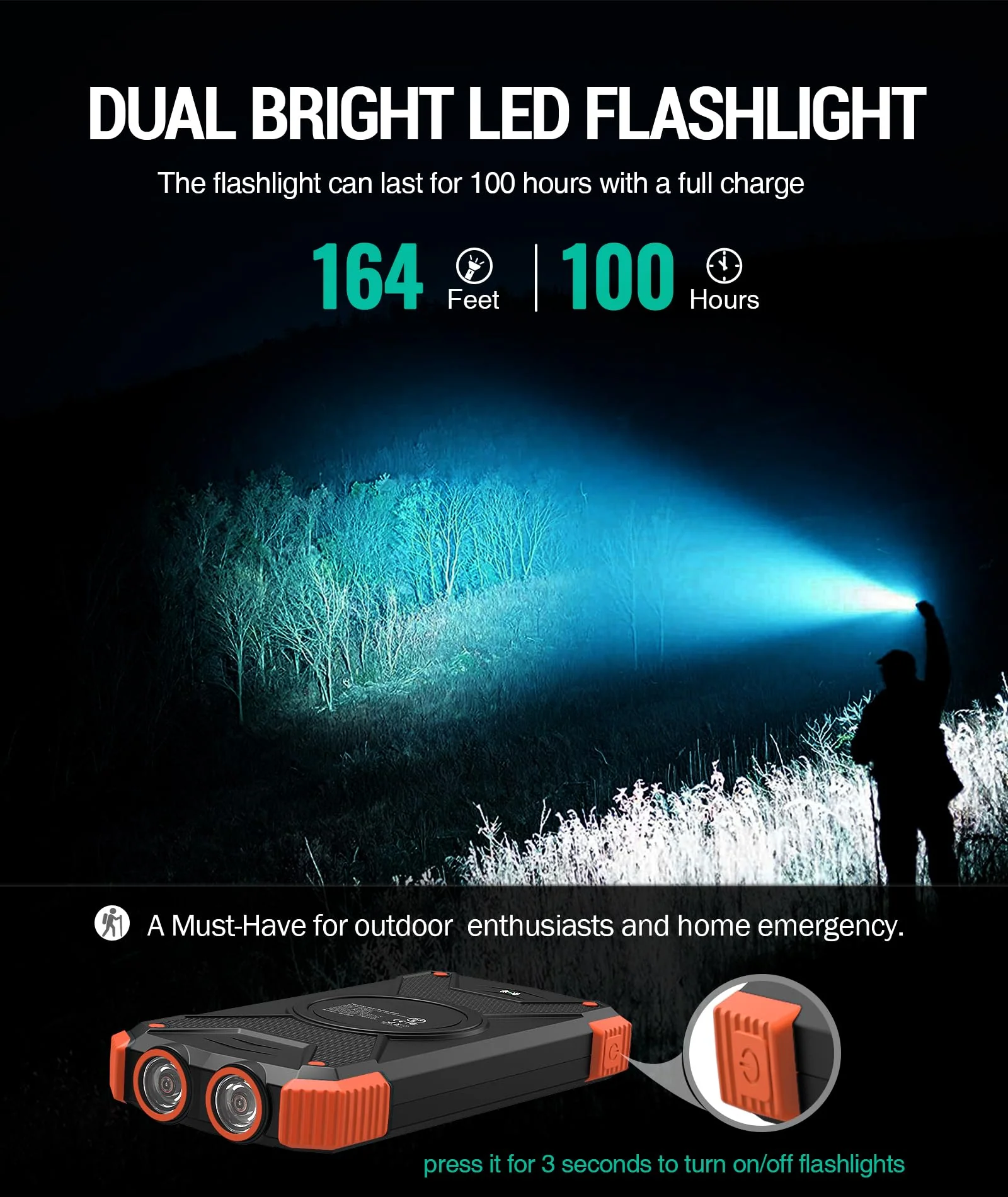 BLAVOR Solar Power Bank 10,000mAh, Portable Wireless Charger, 20W Fast Charging External Battery Pack with USB C for Cell Phones, Solar Panel Charging with Dual Flashlight for Camping Orange - Image 7