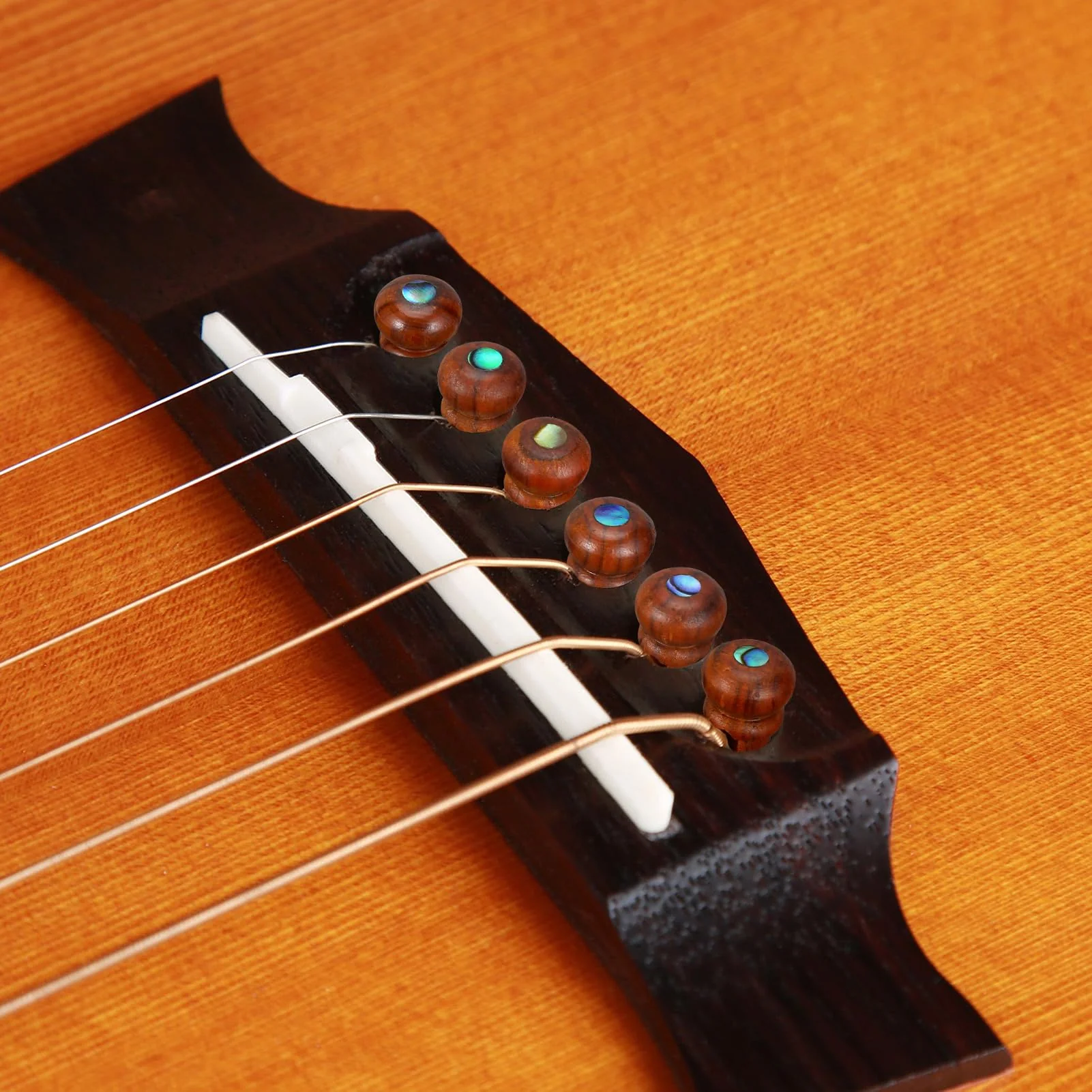 Blisstime 6pcs Rosewood Guitar Bridge Pins Inlaid Abalone Dot Acoustic Guitar Replacement Parts (yellow brown) yellow brown - Image 5