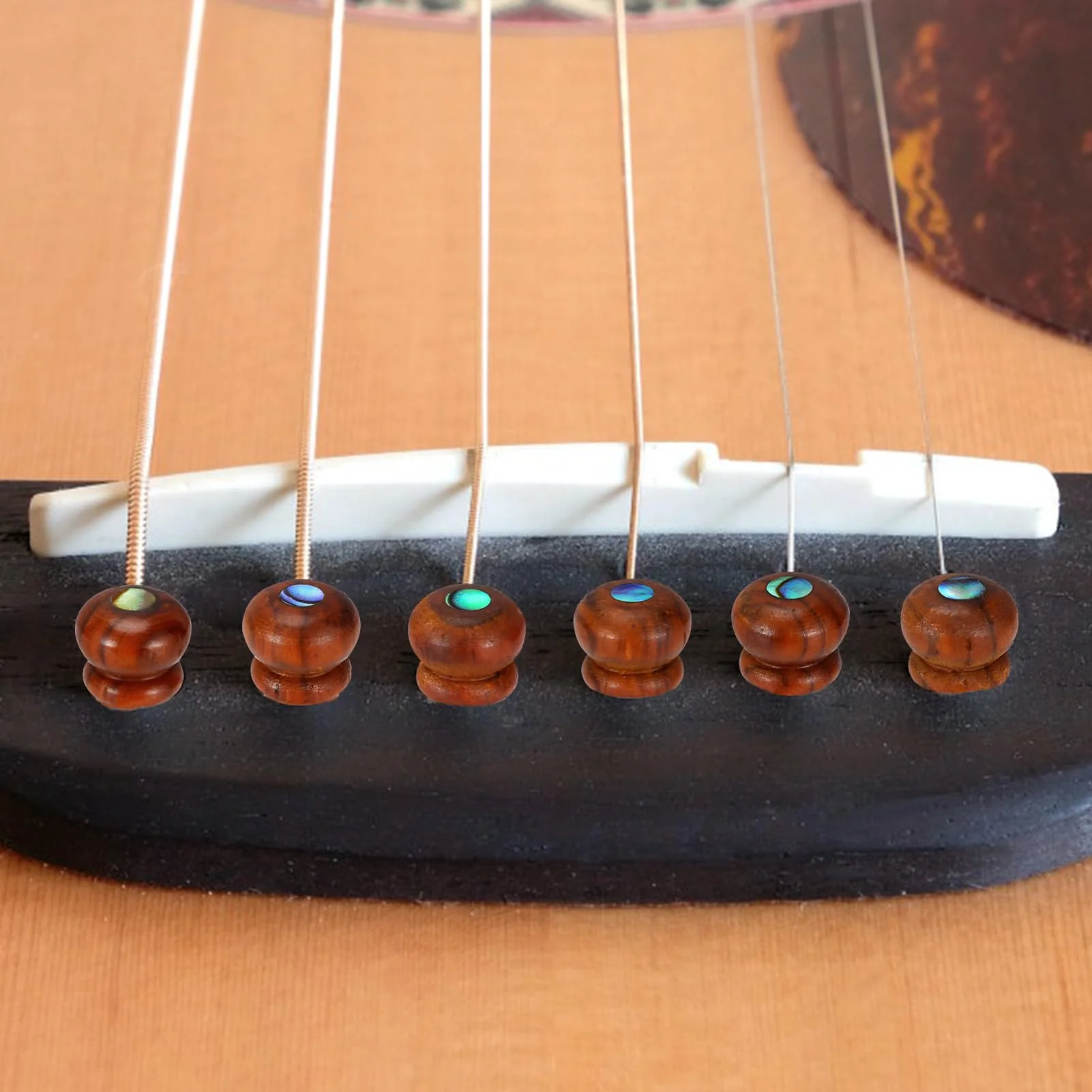 Blisstime 6pcs Rosewood Guitar Bridge Pins Inlaid Abalone Dot Acoustic Guitar Replacement Parts (yellow brown) yellow brown - Image 6