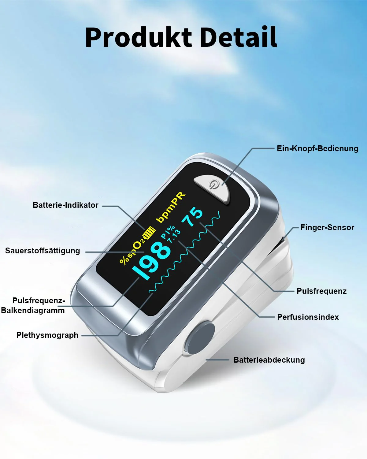 Blood Oxygen Saturation Monitor, Heart Rate Monitor and Fast Spo2 Oxygen Monitor with LED Screen, Batteries Included gray - Image 2