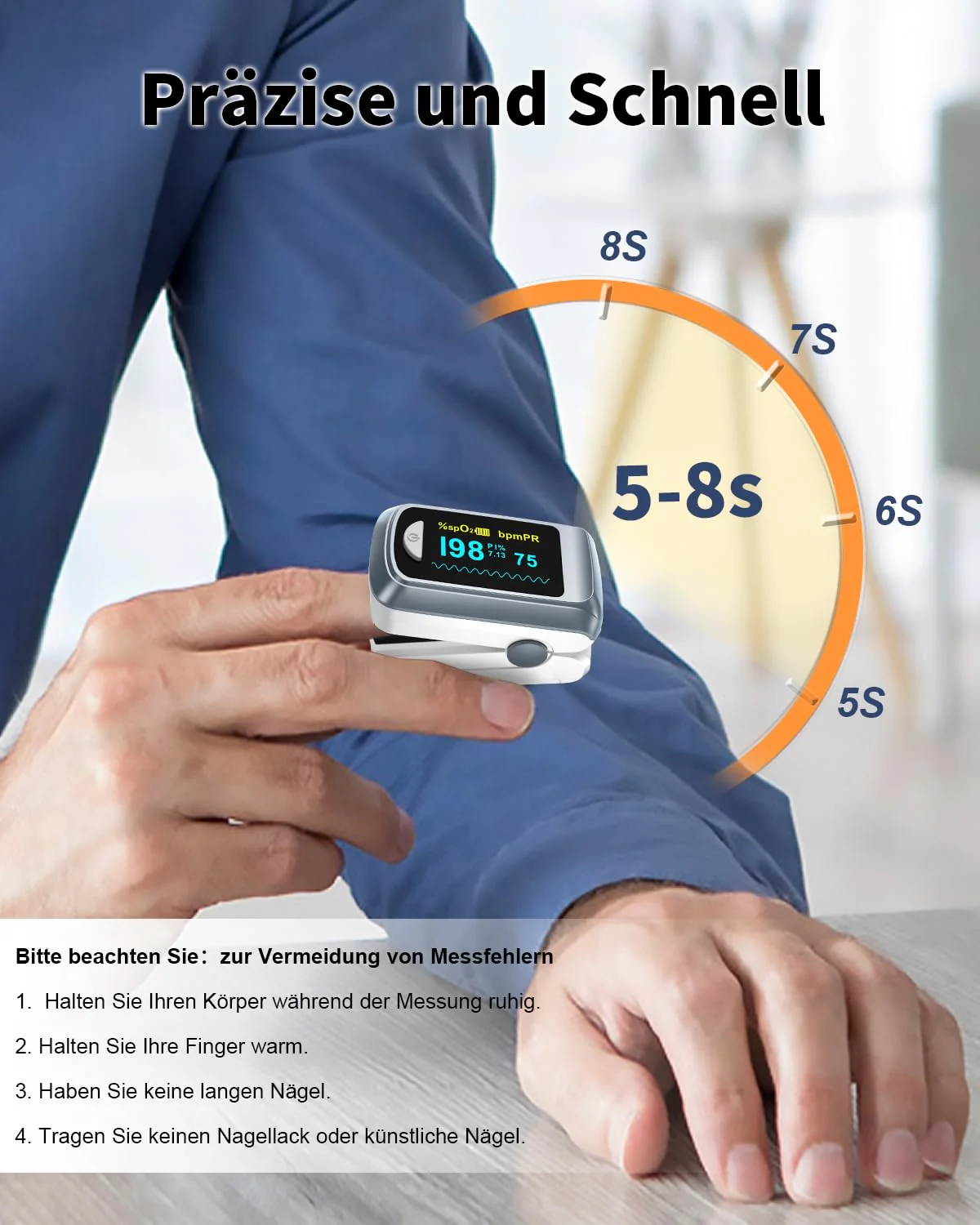Blood Oxygen Saturation Monitor, Heart Rate Monitor and Fast Spo2 Oxygen Monitor with LED Screen, Batteries Included gray - Image 3