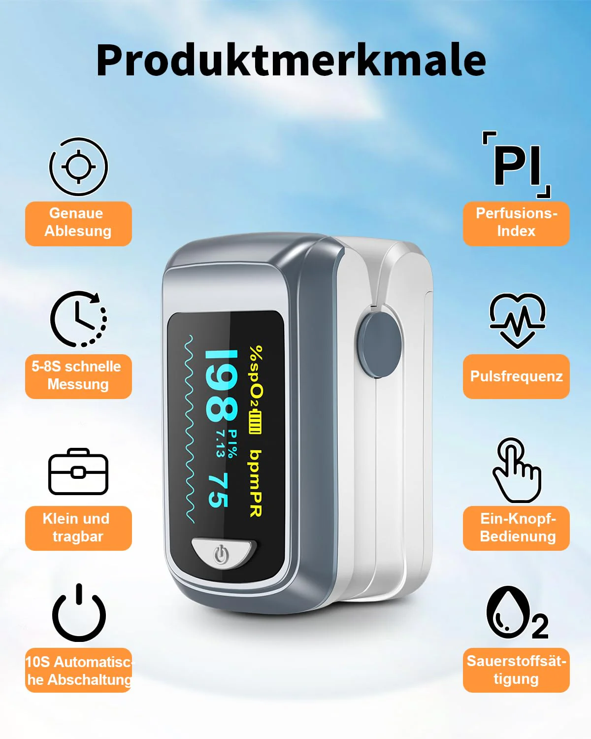 Blood Oxygen Saturation Monitor, Heart Rate Monitor and Fast Spo2 Oxygen Monitor with LED Screen, Batteries Included gray - Image 5