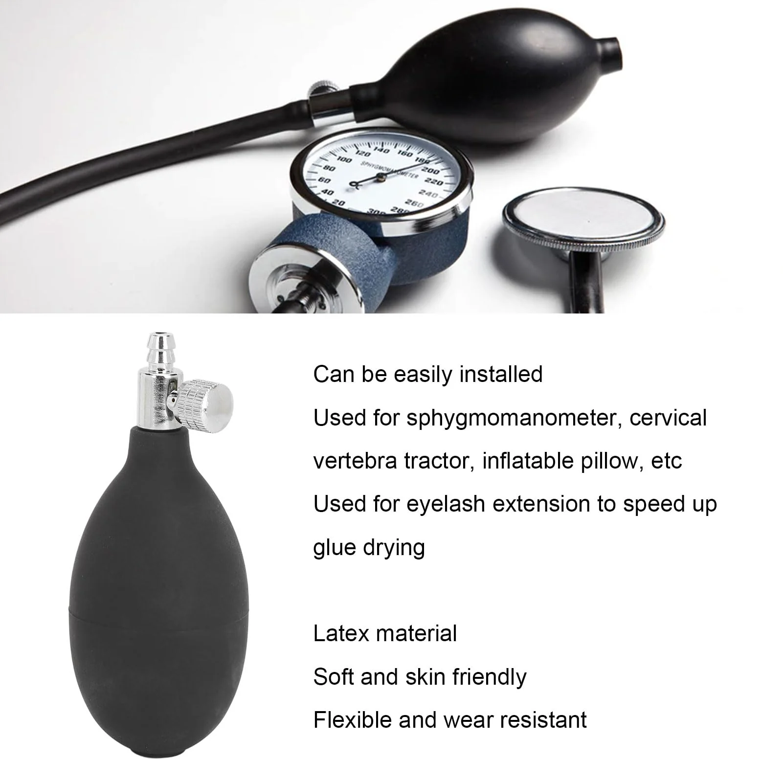 Blood Pressure Latex Bulb, Replacement Inflation Bulb, Pack of 2 Latex Blood Pressure Bulb, Replacement Inflation Blood Pressure Monitor, Bulb Pump with Air Release Valve for Manual Inflation of Blood - Image 2