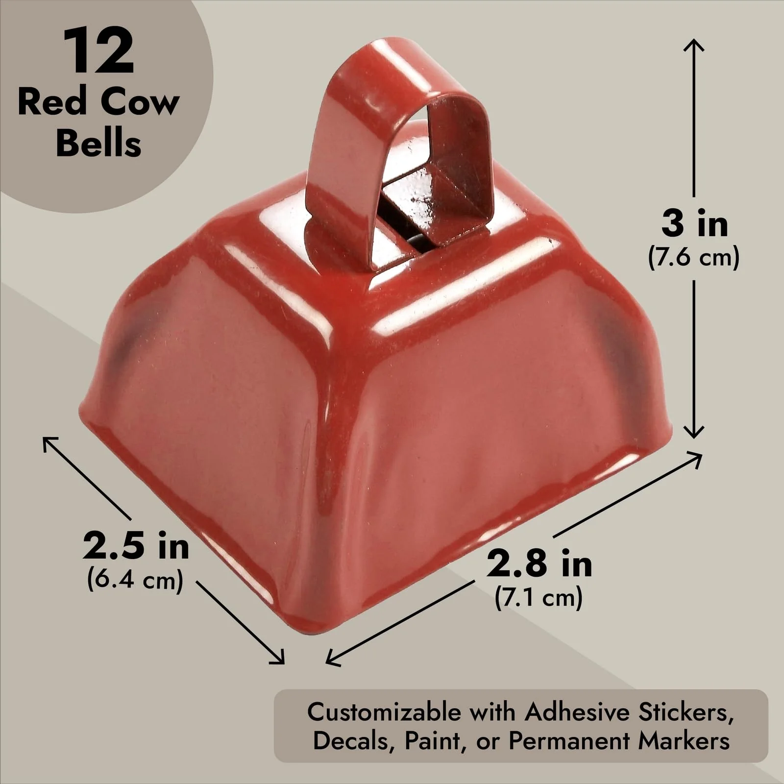 BLUE PANDA Cow Bells for Sporting Events - 3-Inch Red Iron Handheld - Pack of 12 Mini Cowbell Noisemakers - Celebration Cheering Noise Makers - Image 4