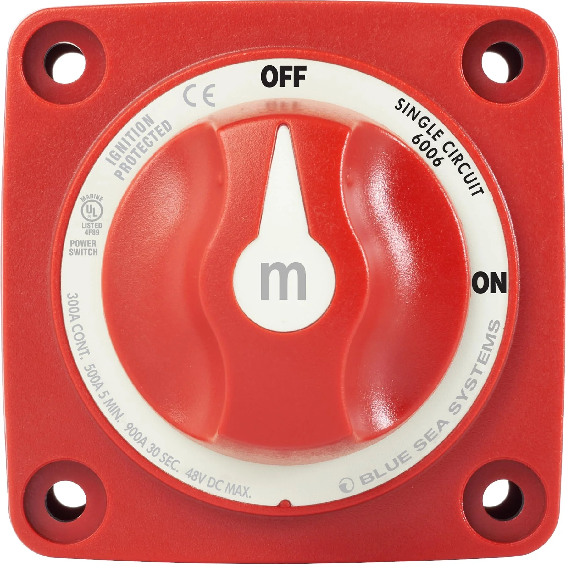 Blue Sea Systems On/Off Battery Isolator Switch With Locking Key, Red, 6006 m‑Series One size On-Off w/Knob - Image 2