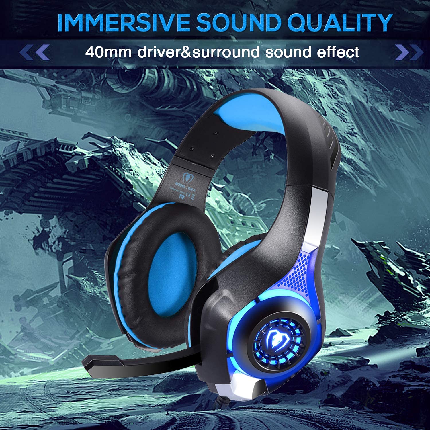 BlueFire Stereo Gaming Headset with Microphone for PS5 PS4 Xbox One Switch PC Mac – Wired Over-Ear Headphones with Surround Sound, Soft Memory Foam, Noise Canceling Mic, Light, 3.5mm Jack (Blue) Blue - Image 3