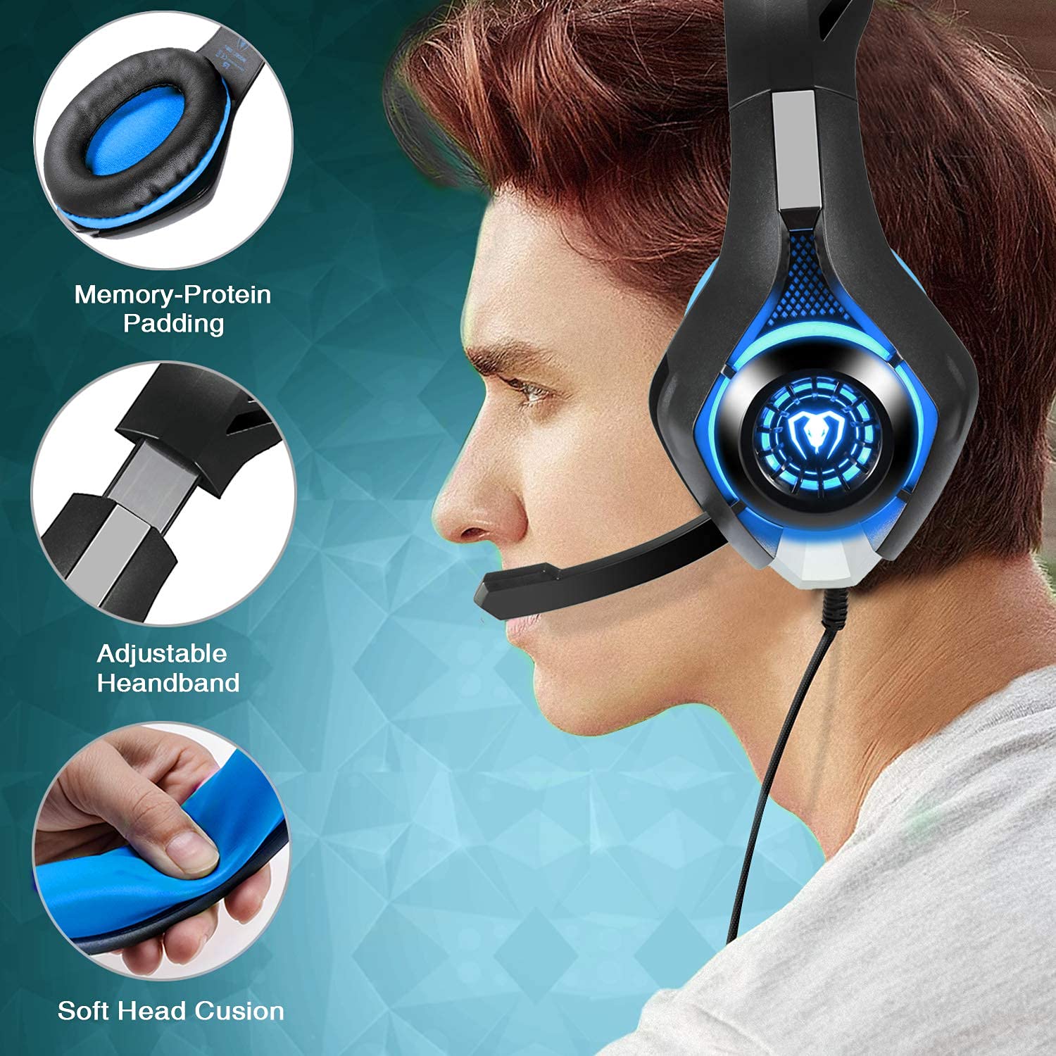 BlueFire Stereo Gaming Headset with Microphone for PS5 PS4 Xbox One Switch PC Mac – Wired Over-Ear Headphones with Surround Sound, Soft Memory Foam, Noise Canceling Mic, Light, 3.5mm Jack (Blue) Blue - Image 4