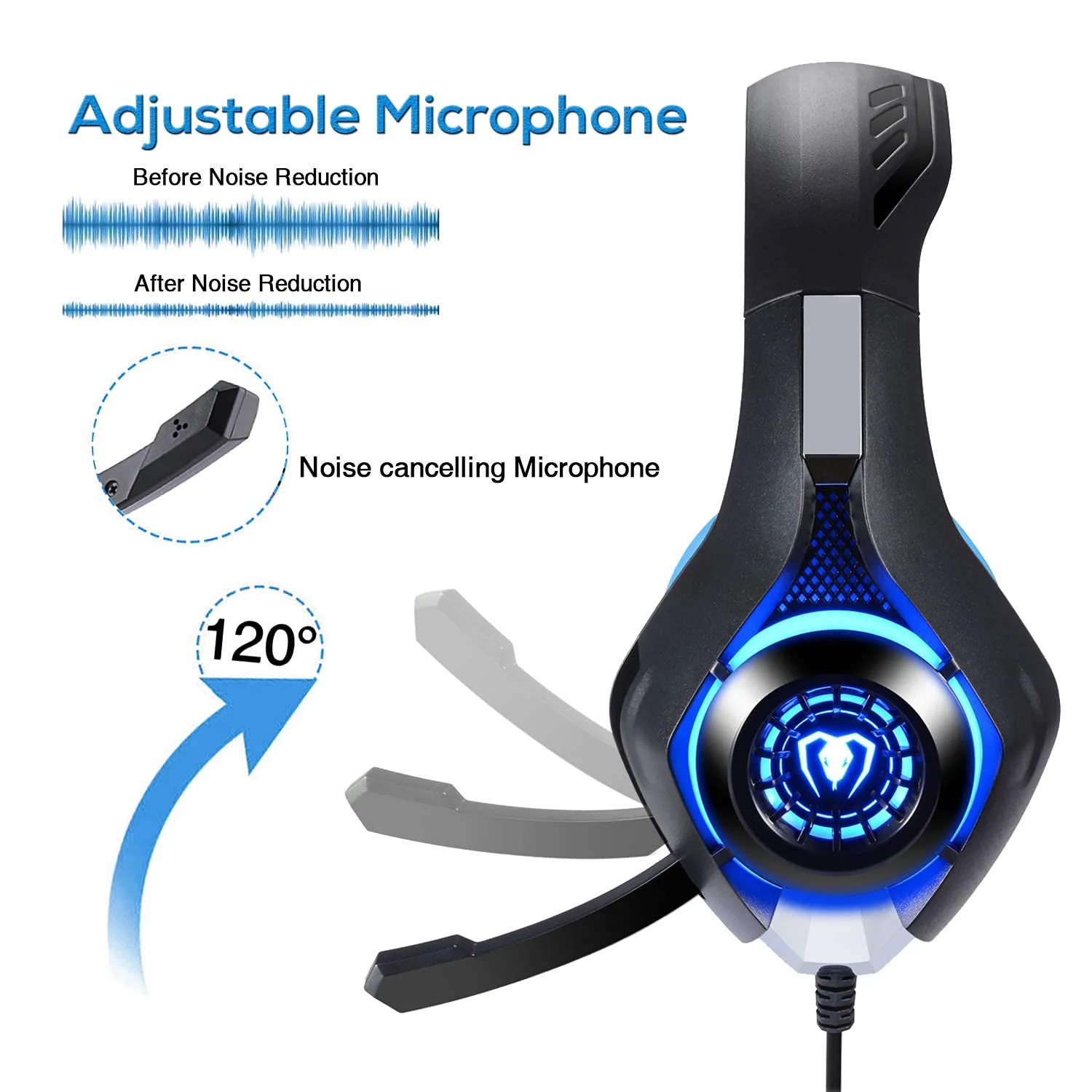 BlueFire Stereo Gaming Headset with Microphone for PS5 PS4 Xbox One Switch PC Mac – Wired Over-Ear Headphones with Surround Sound, Soft Memory Foam, Noise Canceling Mic, Light, 3.5mm Jack (Blue) Blue - Image 6