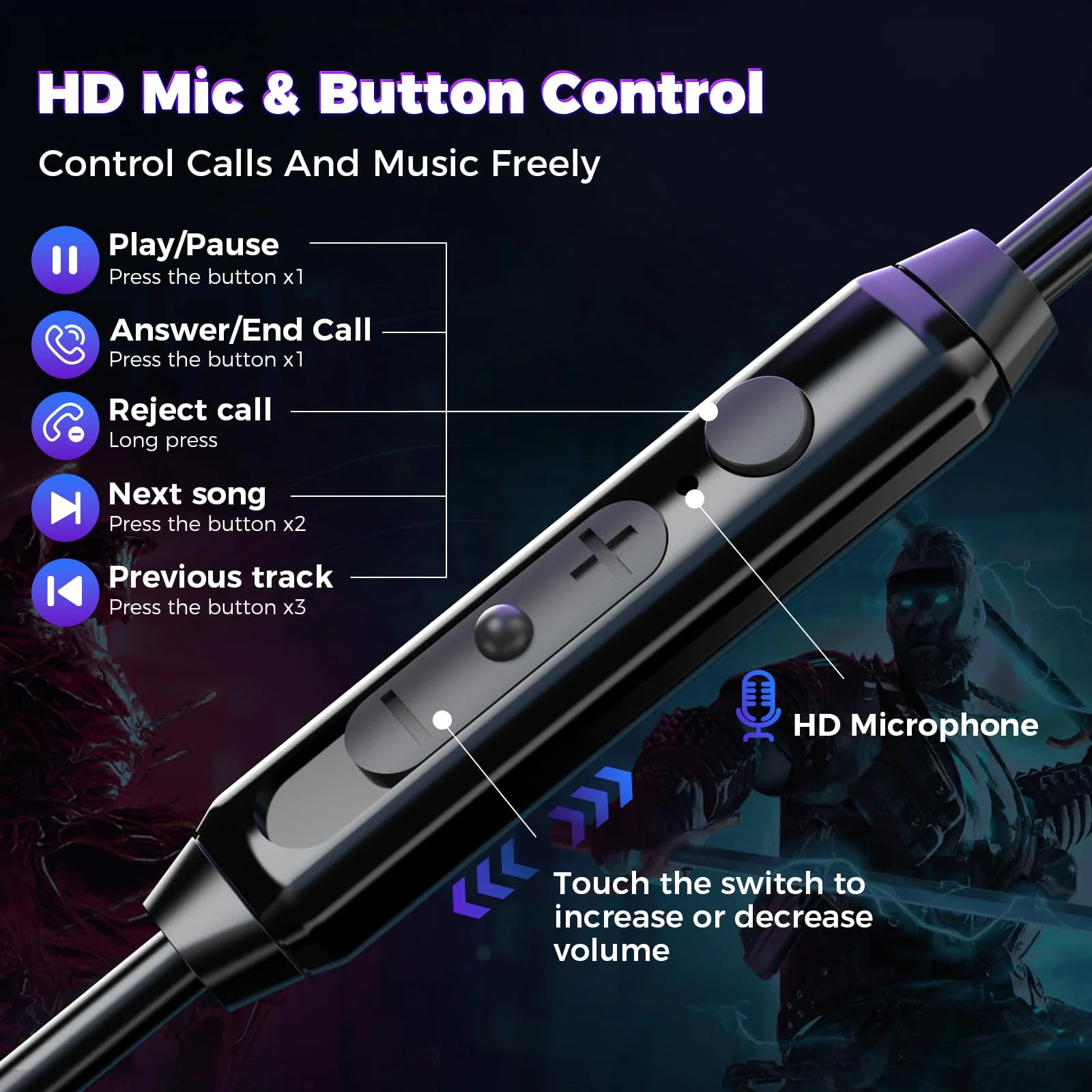 BlueFire Wired Gaming Earbuds with Microphone, Deep Bass in-Ear Monitors Earphones, HiFi Noise Cancelling Headphones for Music Gaming Video Calling - Image 4