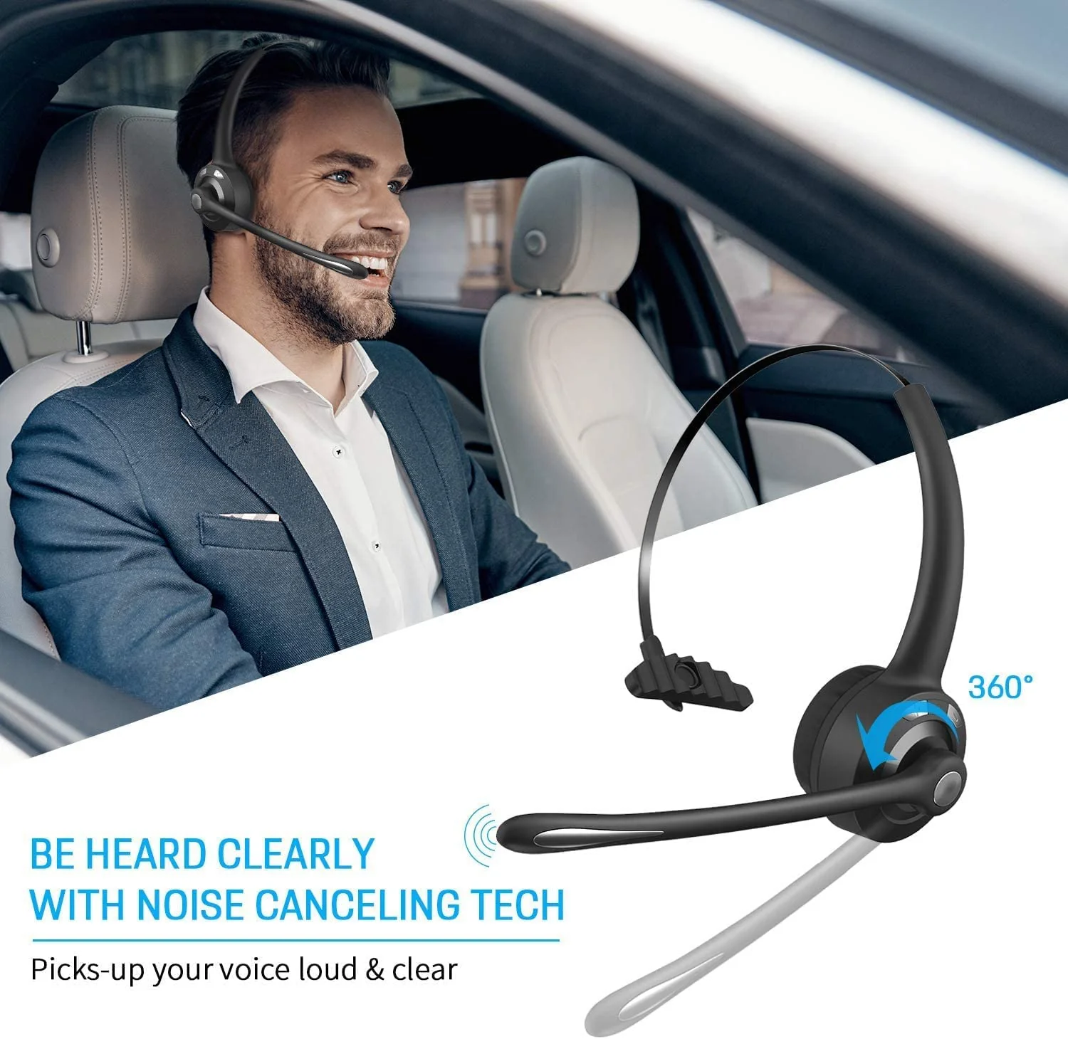 BlueFire Wireless Headphones, Pro Trucker Headset, Wireless Over Head Earpiece, On Ear Car Headphones with Microphone for Truck Driver, Phones, Skype, Call Center, Office - Image 2