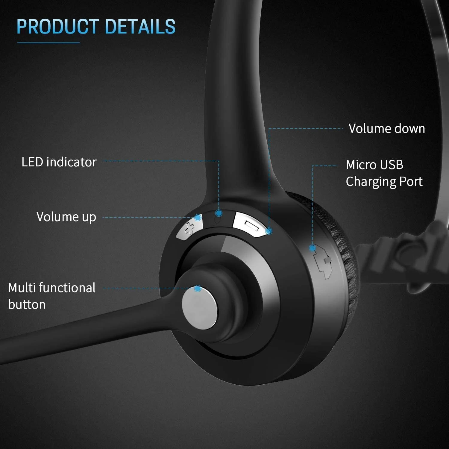BlueFire Wireless Headphones, Pro Trucker Headset, Wireless Over Head Earpiece, On Ear Car Headphones with Microphone for Truck Driver, Phones, Skype, Call Center, Office - Image 4