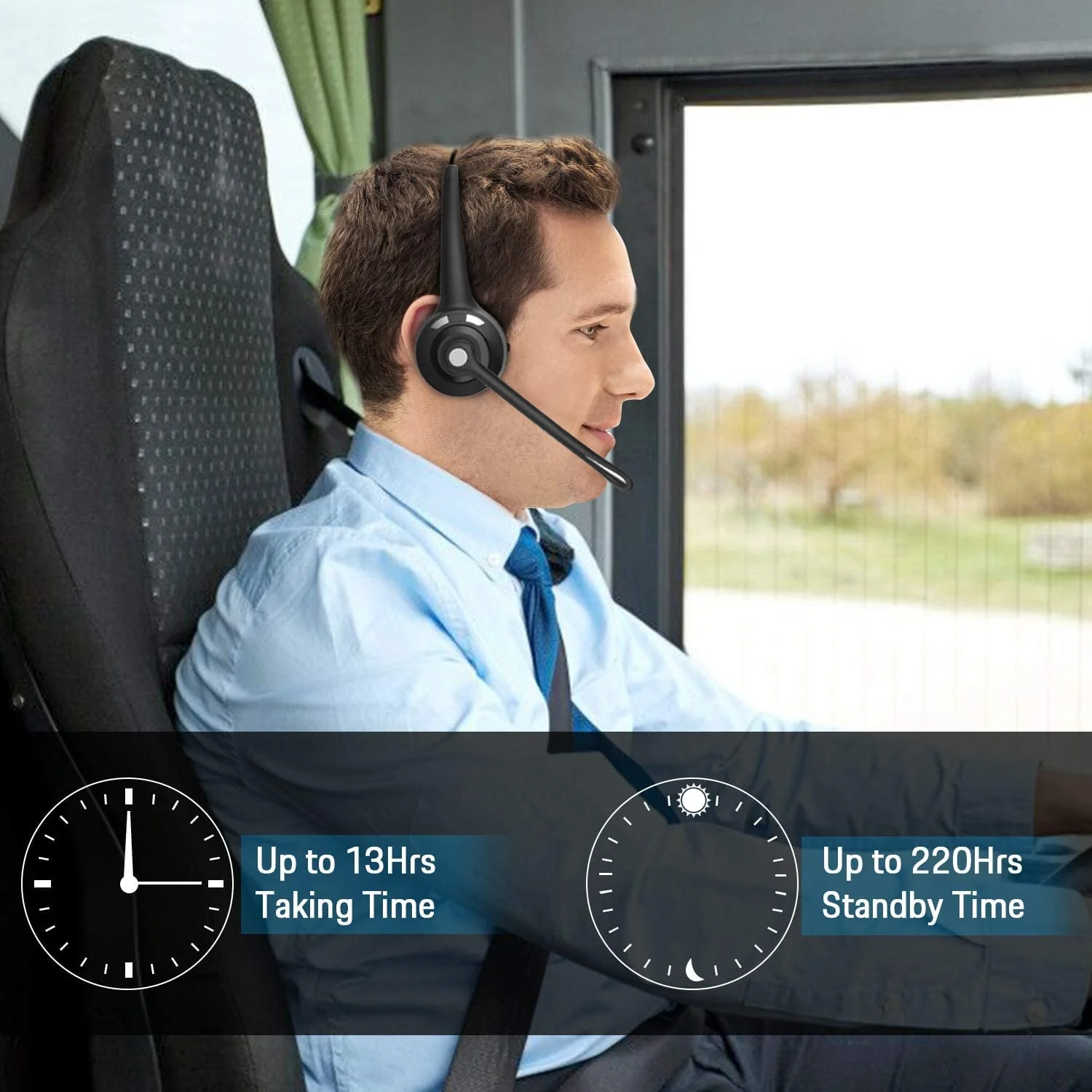 BlueFire Wireless Headphones, Pro Trucker Headset, Wireless Over Head Earpiece, On Ear Car Headphones with Microphone for Truck Driver, Phones, Skype, Call Center, Office - Image 6