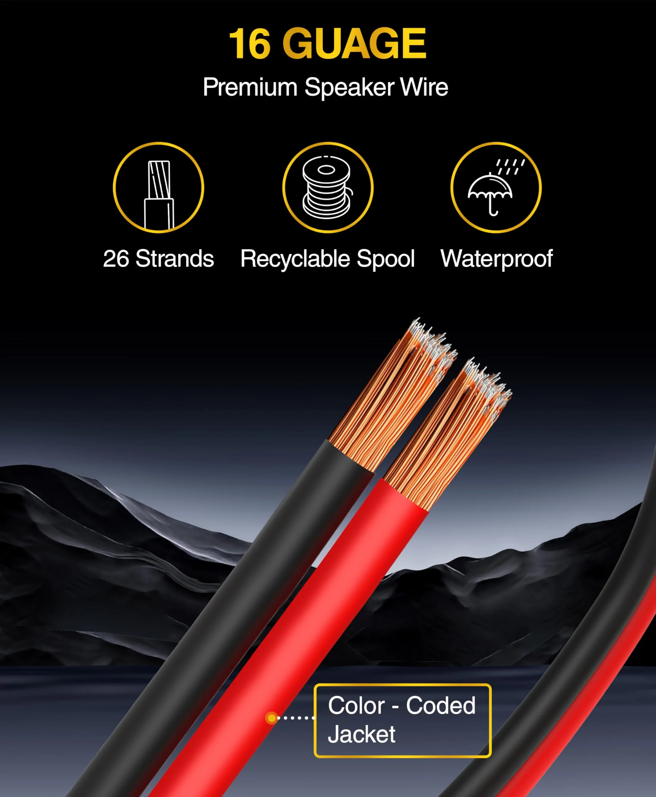 BlueRigger 16 Gauge Speaker Wire (50FT, 16 AWG, Speaker Cable, CCA, HiFi Stereo, Polarity Identification) - Car Audio Wire for Home Theater, Surround Sound Systems, Automotive Amps, Banana Plugs 50FT - Image 7