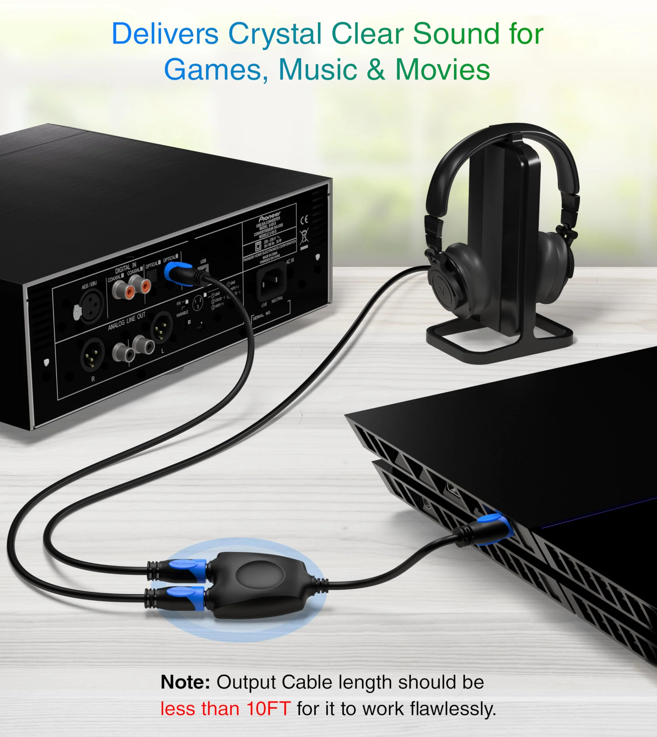 BlueRigger Digital Optical Audio Splitter 1x2 (1 in 2 Out Unidirectional Toslink Splitter, Support LPCM2.0, Dolby Digital, DTS 5.1)- for Home Theatre, Xbox, DVD, TV, Receiver, Sound Bar Toslink Passive Splitter - Image 3