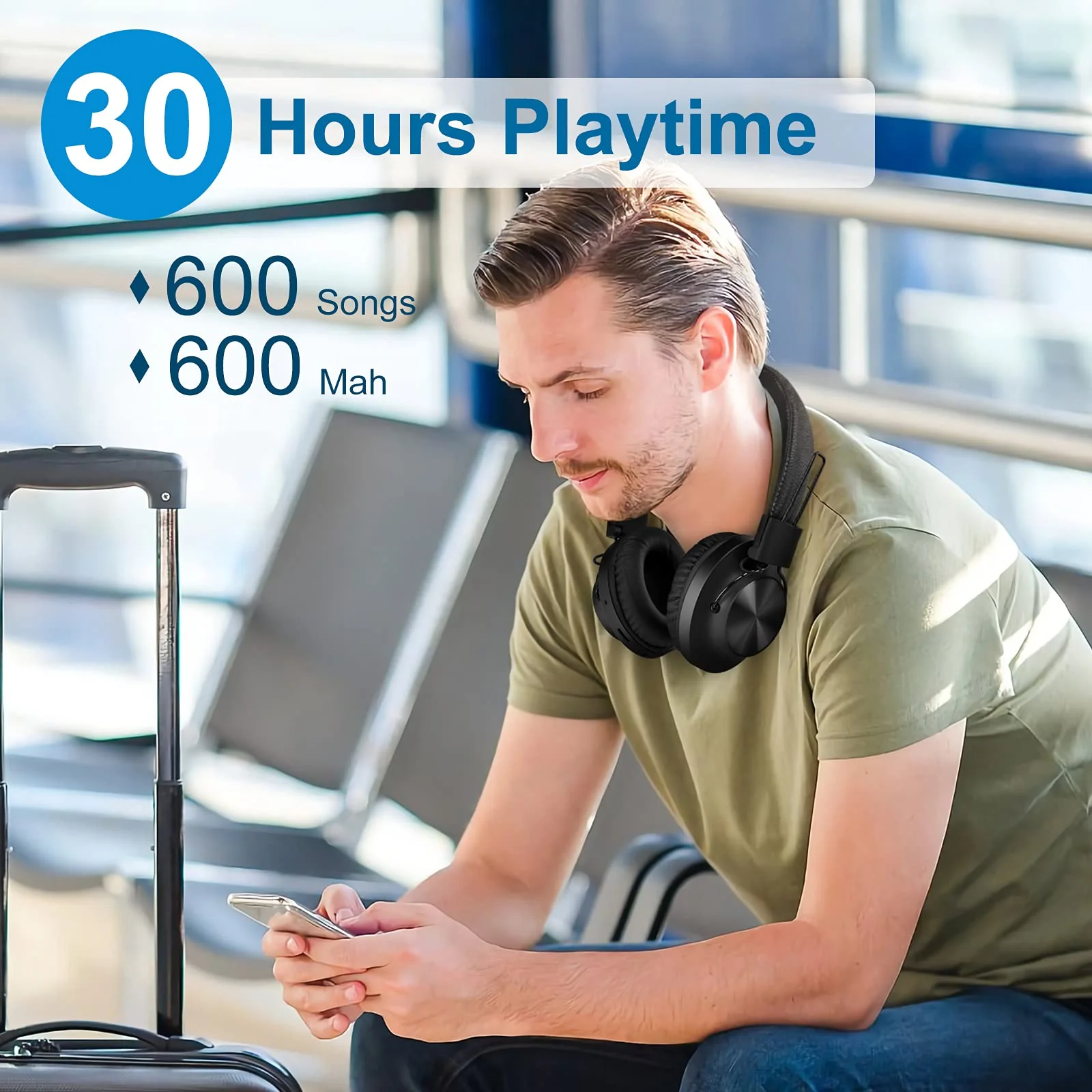 Bluetooth 5.0 Over- Ear Wireless Headphones 30 Hours Battery, FM Radio, MP3 Player, Micro SD/TF with 40mm Deep Bass Drivers, Premium Microphone Built-in Headset, Foldable, Comfortable, Mowing - Image 2