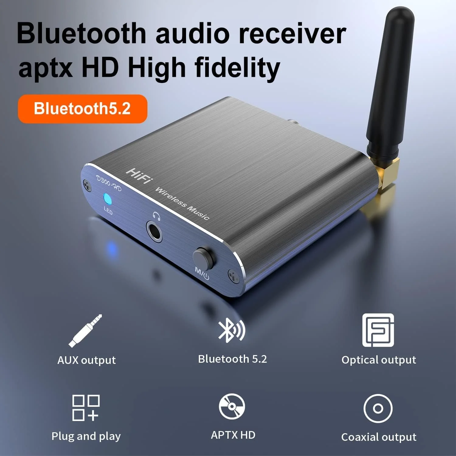 Bluetooth 5.2 Receiver Adapter for Old Home Stereo Receiver Speakers, Wireless Audio Transmitter Receiver for Headphones, Support Aux, Coxial and Optical Outputs - Image 2