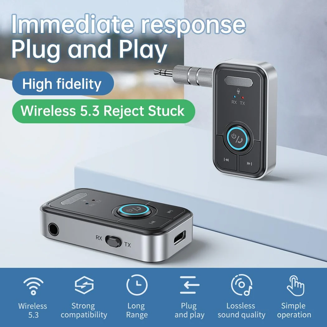 Bluetooth 5.3 Adapter 3.5mm Jack Aux Dongle, 2-in-1 Bluetooth Transmitter Receiver for Car Audio/Home Stereo/Headphones/Speaker/Projector T-67 - Image 2