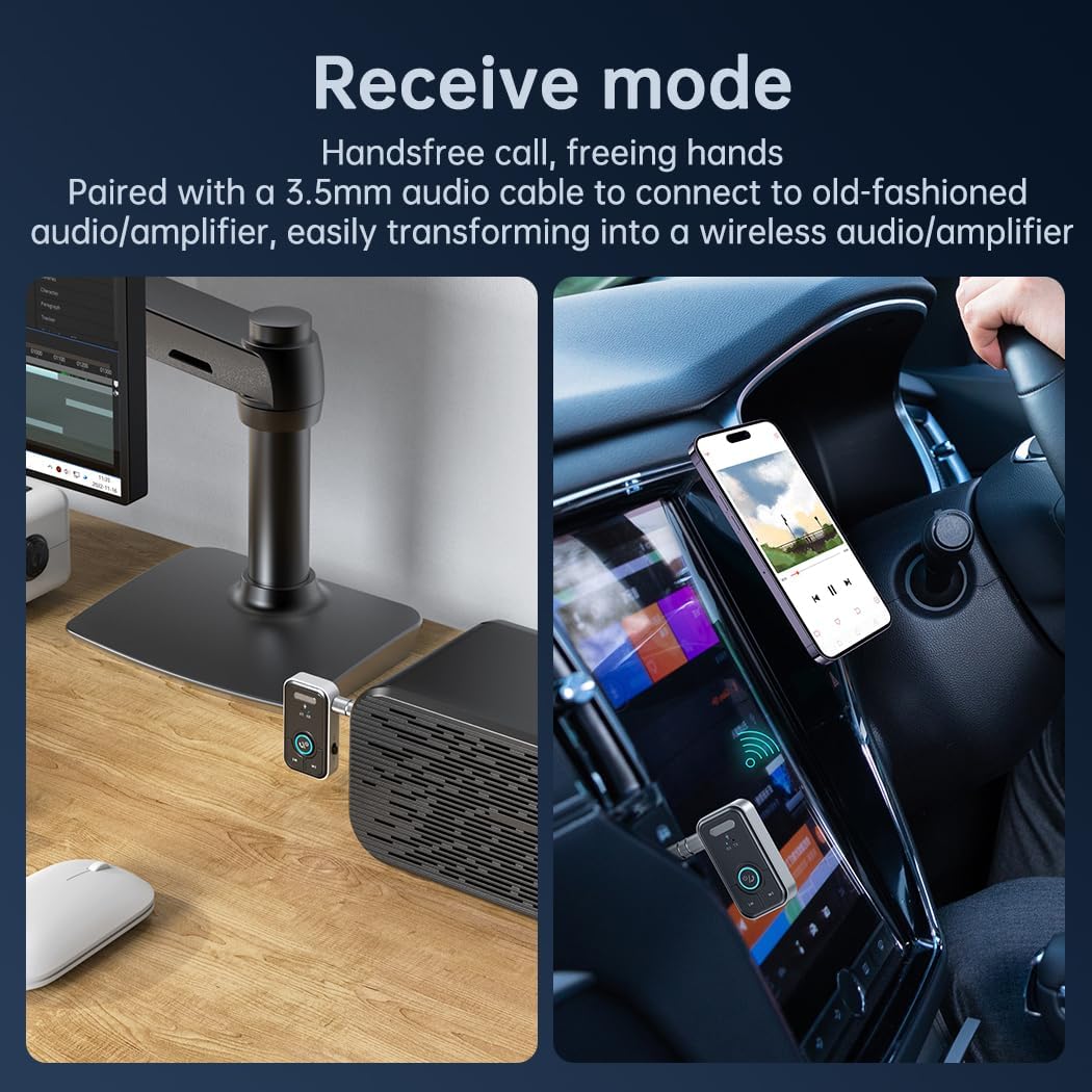 Bluetooth 5.3 Adapter 3.5mm Jack Aux Dongle, 2-in-1 Bluetooth Transmitter Receiver for Car Audio/Home Stereo/Headphones/Speaker/Projector T-67 - Image 7