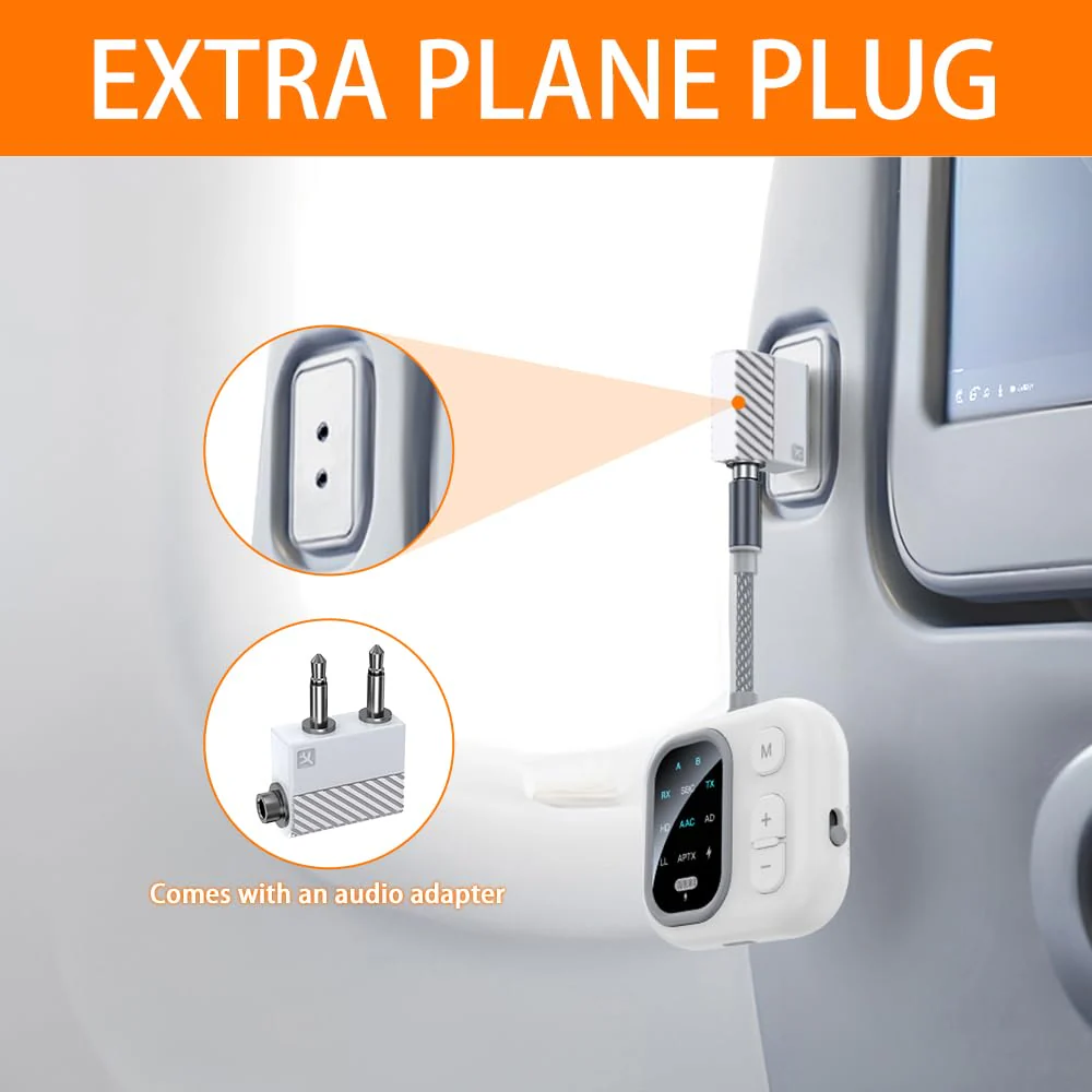 Bluetooth 5.3 Adapter for Airplane, Support 2 AirPods Dual Wireless Headphones, aptX Adaptive 3.5mm AUX Jack Wireless Audio Transmitter for TV, Airline, Planes, Travel Essentials Silver - Image 3