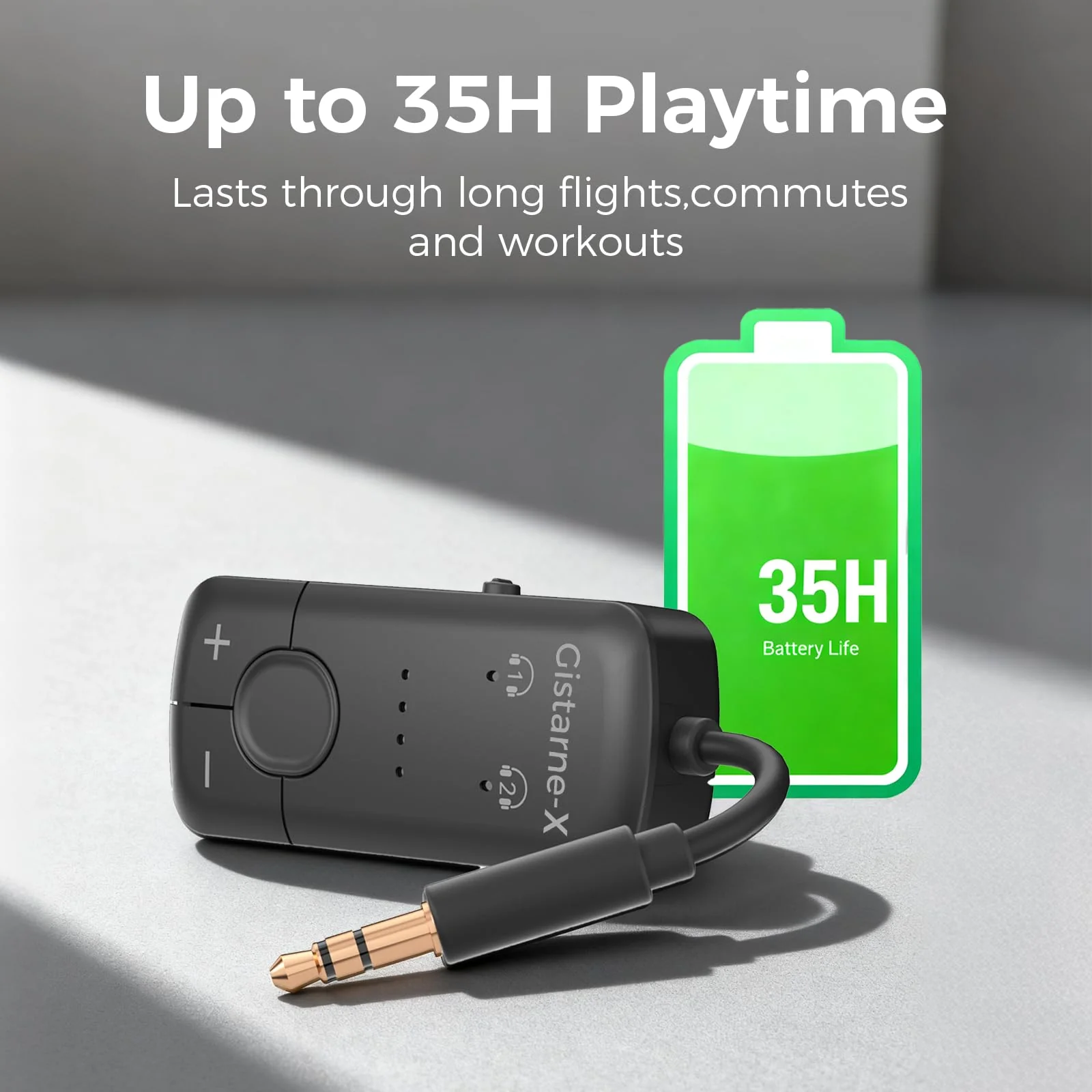 Bluetooth 5.3 Audio Transmitter with Qualcomm aptX Adaptive, Dual Device Support, 35Hr Battery Life, 3.5mm AUX for Travel, Flight, Gym - Image 7