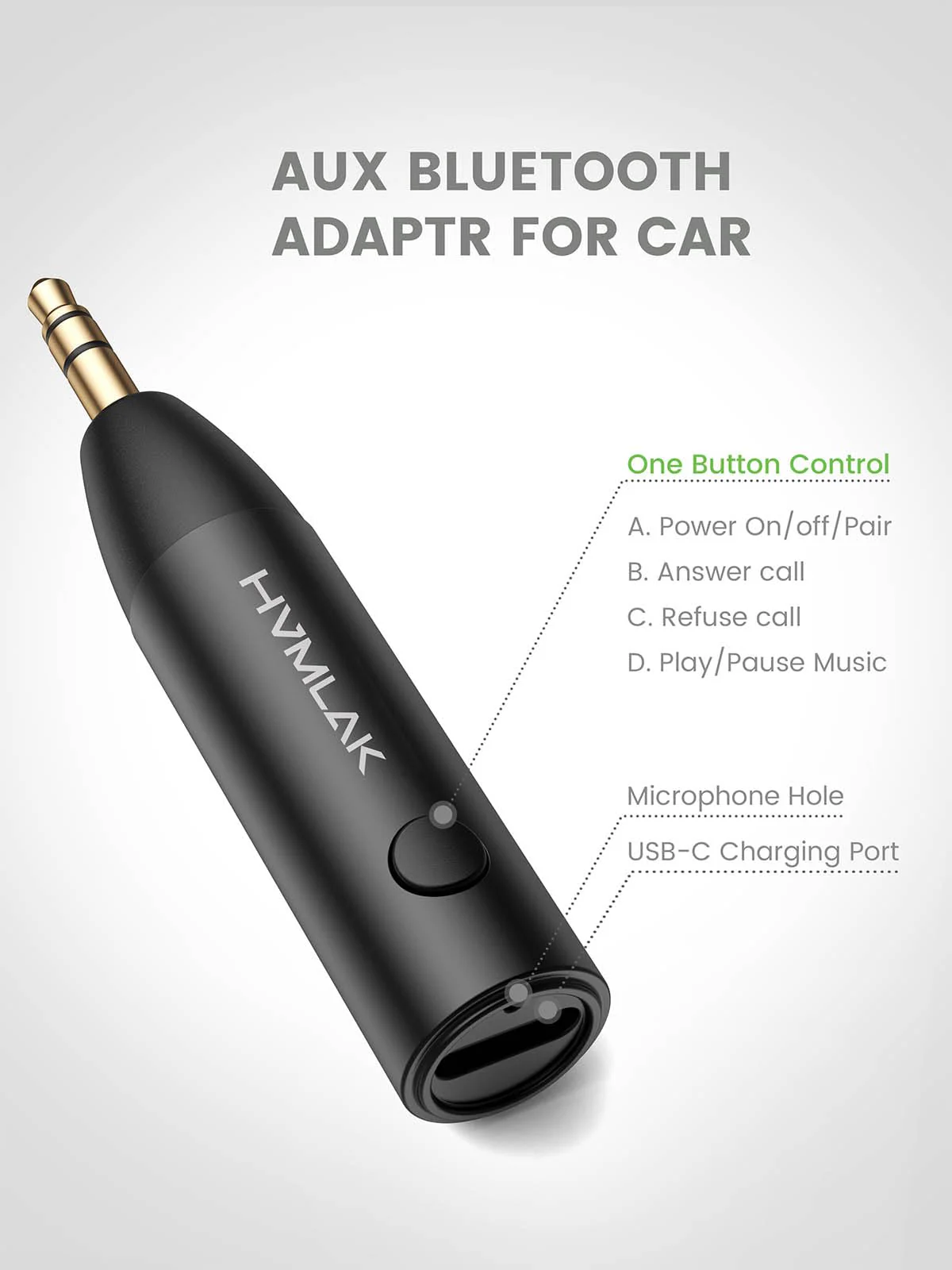Bluetooth 5.3 Car Aux Adapter with Enhanced Microphone, 3.5mm Jack for Car Home Stereo, USB-C Charging, Sturdy Case, 1 Piece Black - Image 5