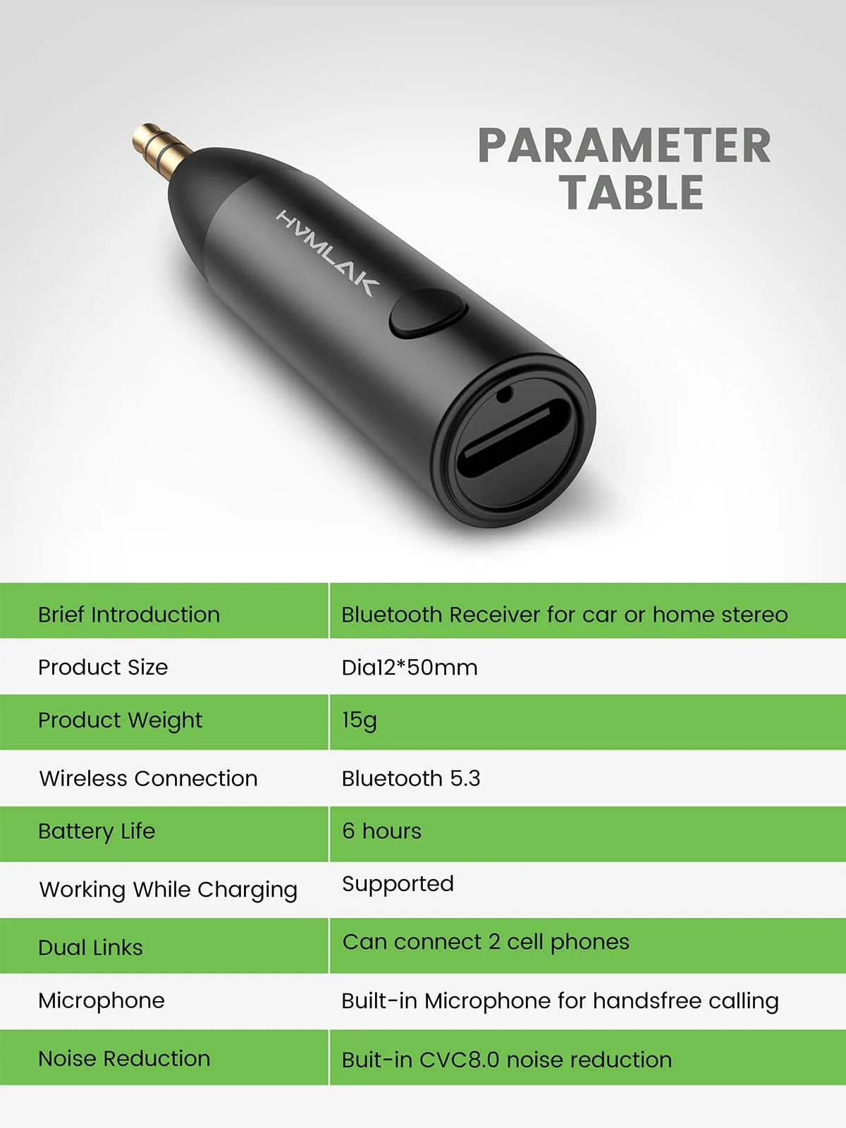 Bluetooth 5.3 Car Aux Adapter with Enhanced Microphone, 3.5mm Jack for Car Home Stereo, USB-C Charging, Sturdy Case, 1 Piece Black - Image 6