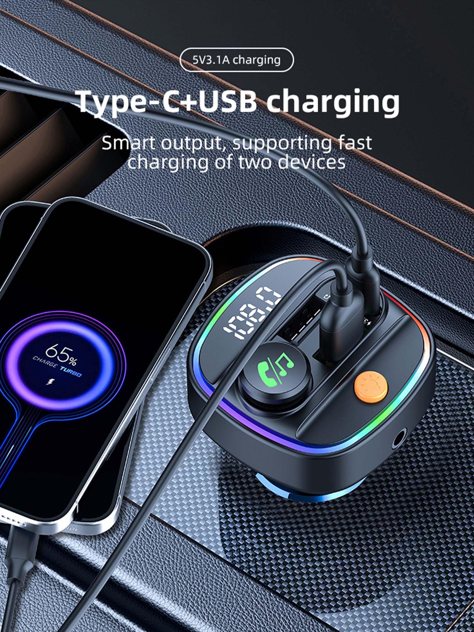Bluetooth 5.3 FM Transmitter for Car, Wireless Car Adapter with Hands-Free Calling, Navigation Announcement, USB/AUX Playback, Dual USB & Type-C Fast Charging, for iPhone/Android/Smartphones C4 - Image 3