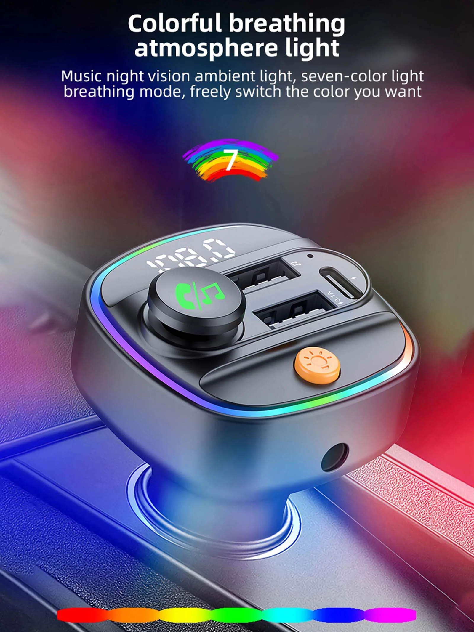Bluetooth 5.3 FM Transmitter for Car, Wireless Car Adapter with Hands-Free Calling, Navigation Announcement, USB/AUX Playback, Dual USB & Type-C Fast Charging, for iPhone/Android/Smartphones C4 - Image 4