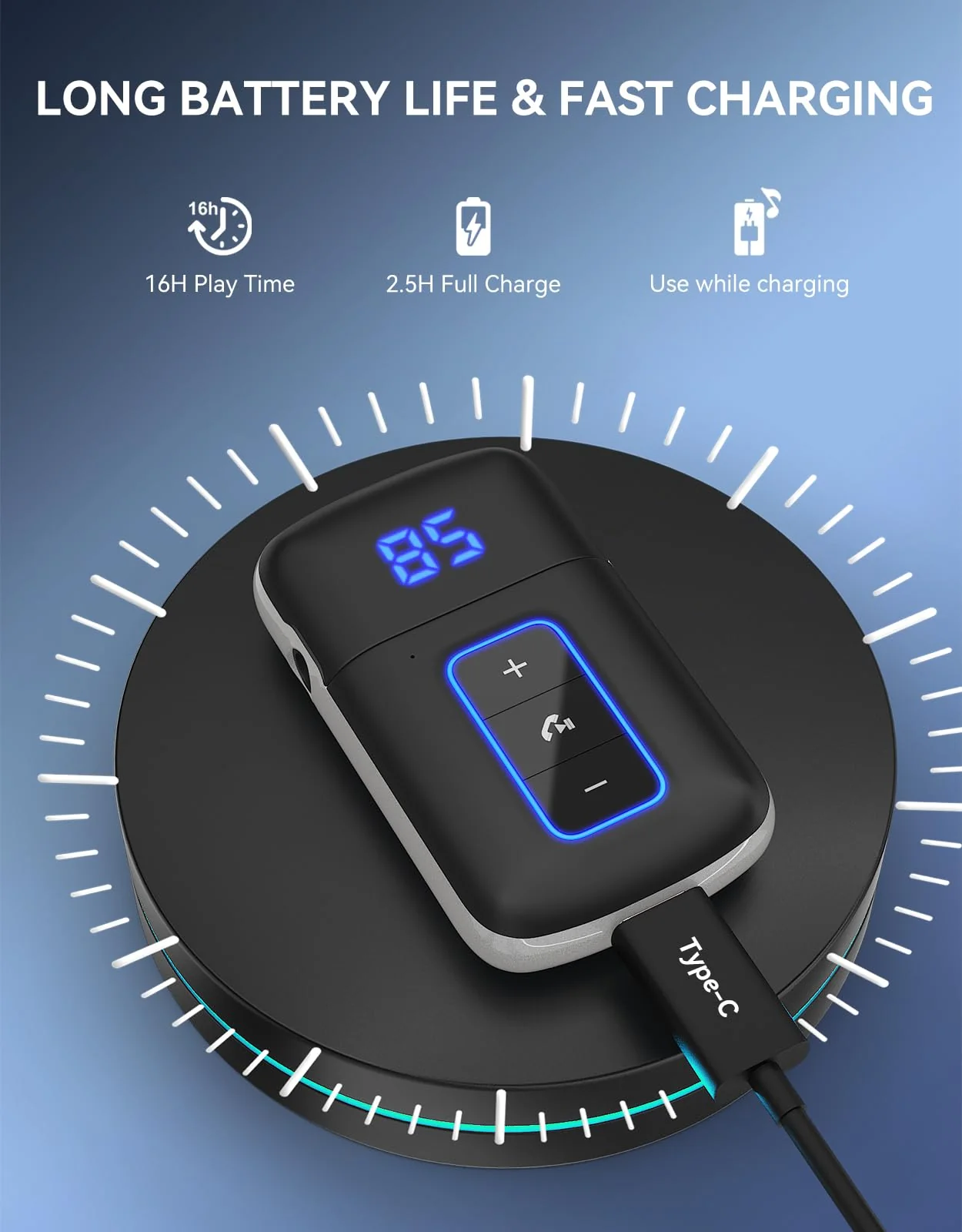Bluetooth 5.3 Receiver for Car, [LED Screen] [Noise Cancelling] 3.5mm AUX Bluetooth Adapter, Wireless Audio Receiver for Wired Headphones/Home Stereo/Speaker, Music Playing, Hands-Free Call - Image 7