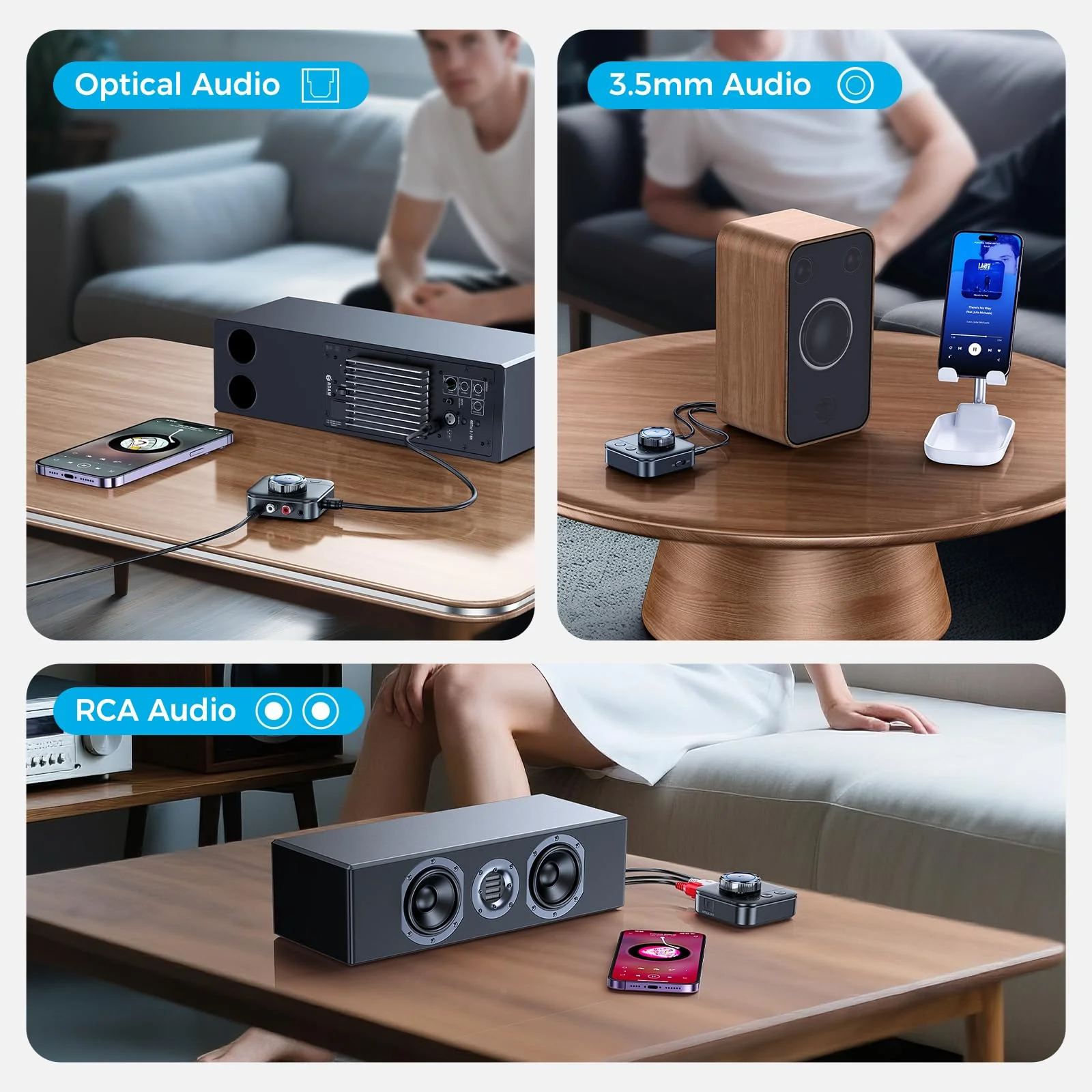 Bluetooth 5.3 Receiver for Home Stereo, RCA Bluetooth Adapter for 3D Surround, Support Optical, AUX 3.5mm, RCA Receiver Adapter for Speakers, Music Streaming Stereo System - Image 4