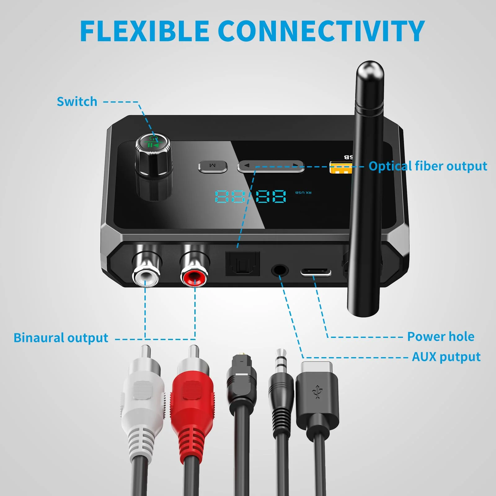Bluetooth 5.3 Receiver, RCA Bluetooth Adapter, Low Latency & HD Music Audio, Support Optical AUX 3.5mm, RCA Bluetooth Receiver Adapter for Home Stereo Speakers, Music Streaming Stereo System - Image 2