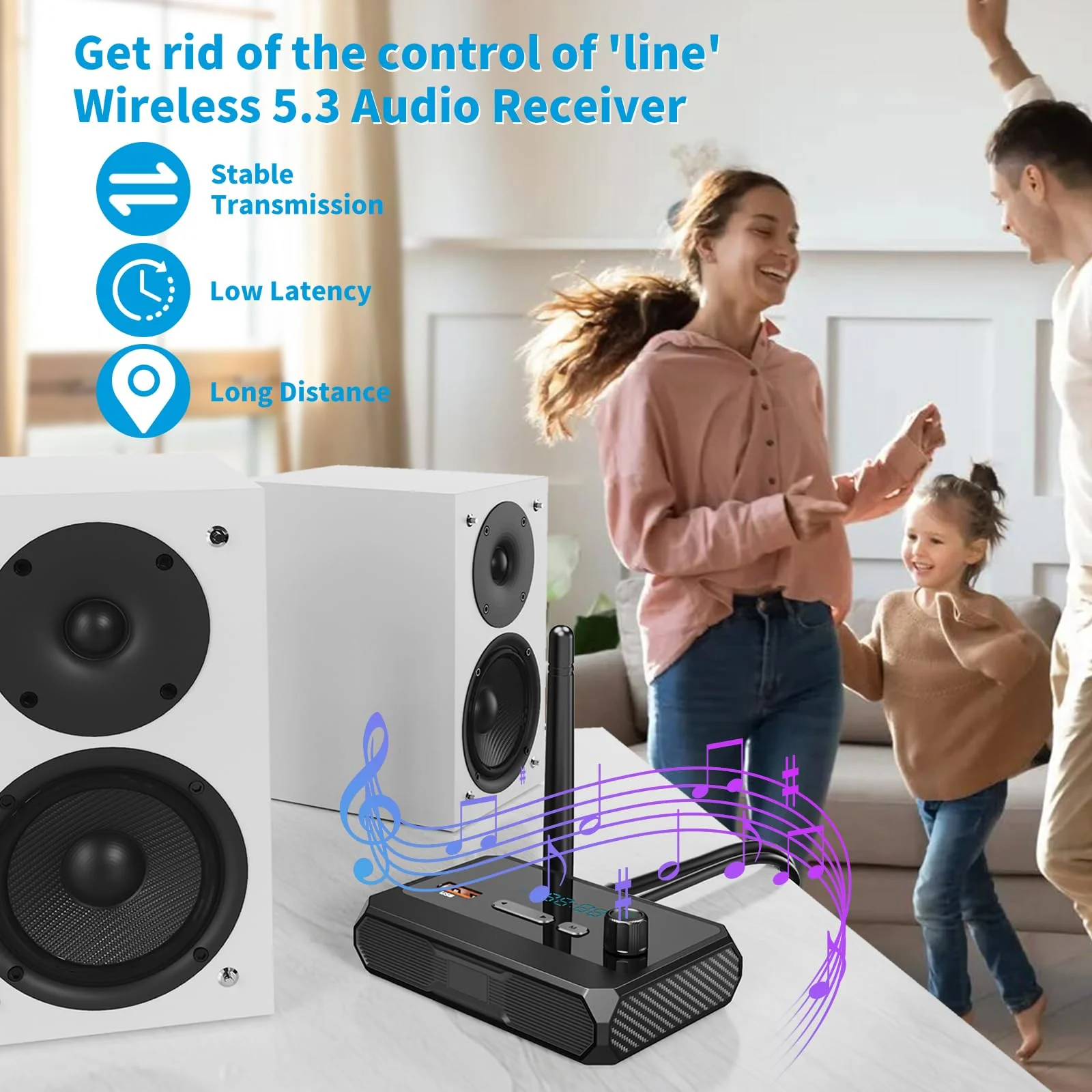 Bluetooth 5.3 Receiver, RCA Bluetooth Adapter, Low Latency & HD Music Audio, Support Optical AUX 3.5mm, RCA Bluetooth Receiver Adapter for Home Stereo Speakers, Music Streaming Stereo System - Image 3