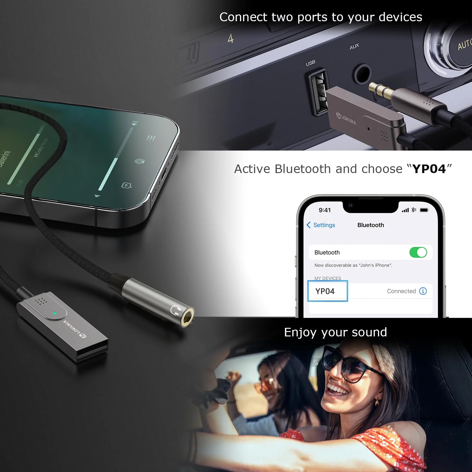 Bluetooth 5.3 to Aux Adapter for Car or Amp, USB to 3.5mm Female Bluetooth Receiver, add Bluetooth to Wired Headphone, Car, Speaker, or Amplifier for Hands-Free Call, Voice Navigation, Music - Image 5